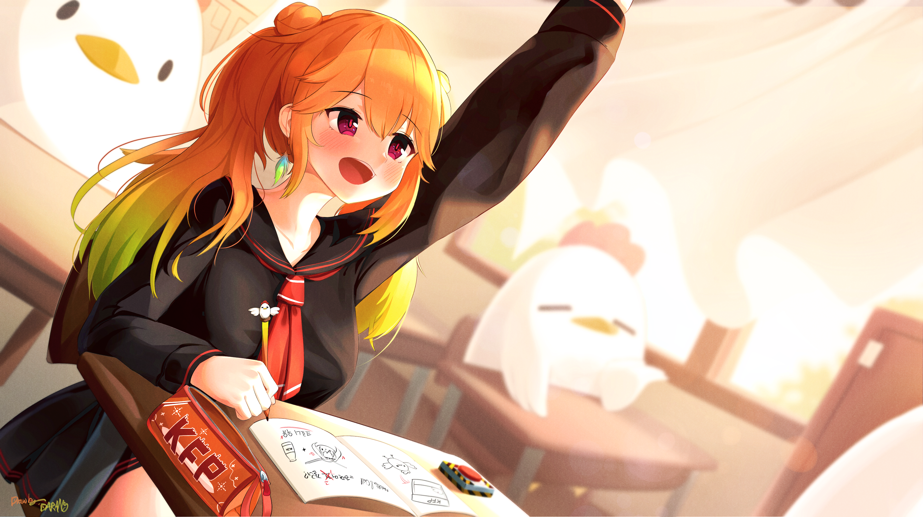Takanashi Kiara from Hololive in a classroom HD Wallpaper