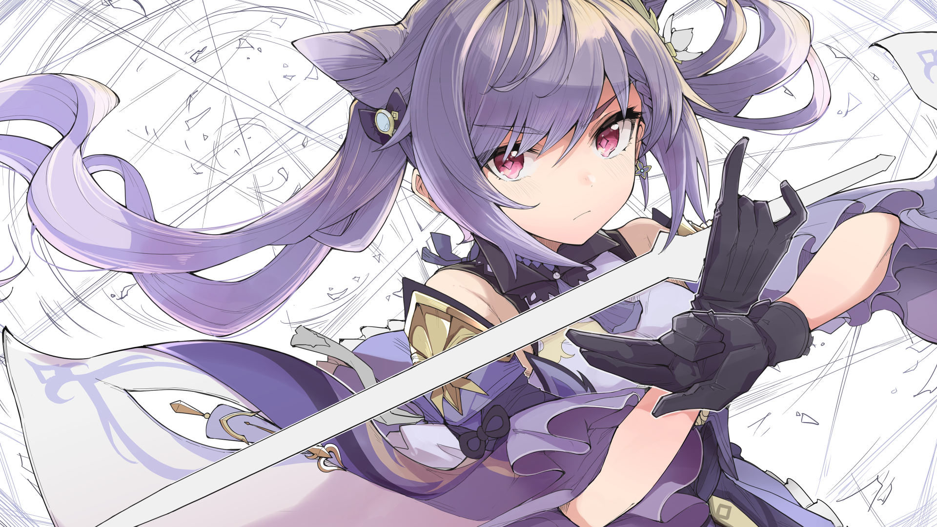 Keqing from Genshin Impact with sword HD Wallpaper