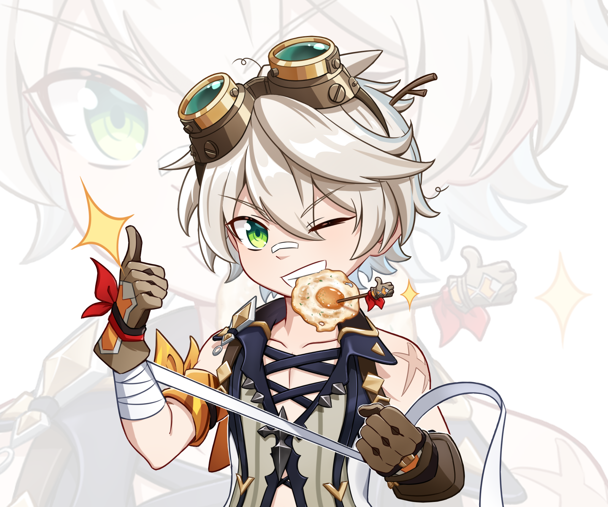 Bennett from Genshin Impact eating a fried egg HD Wallpaper
