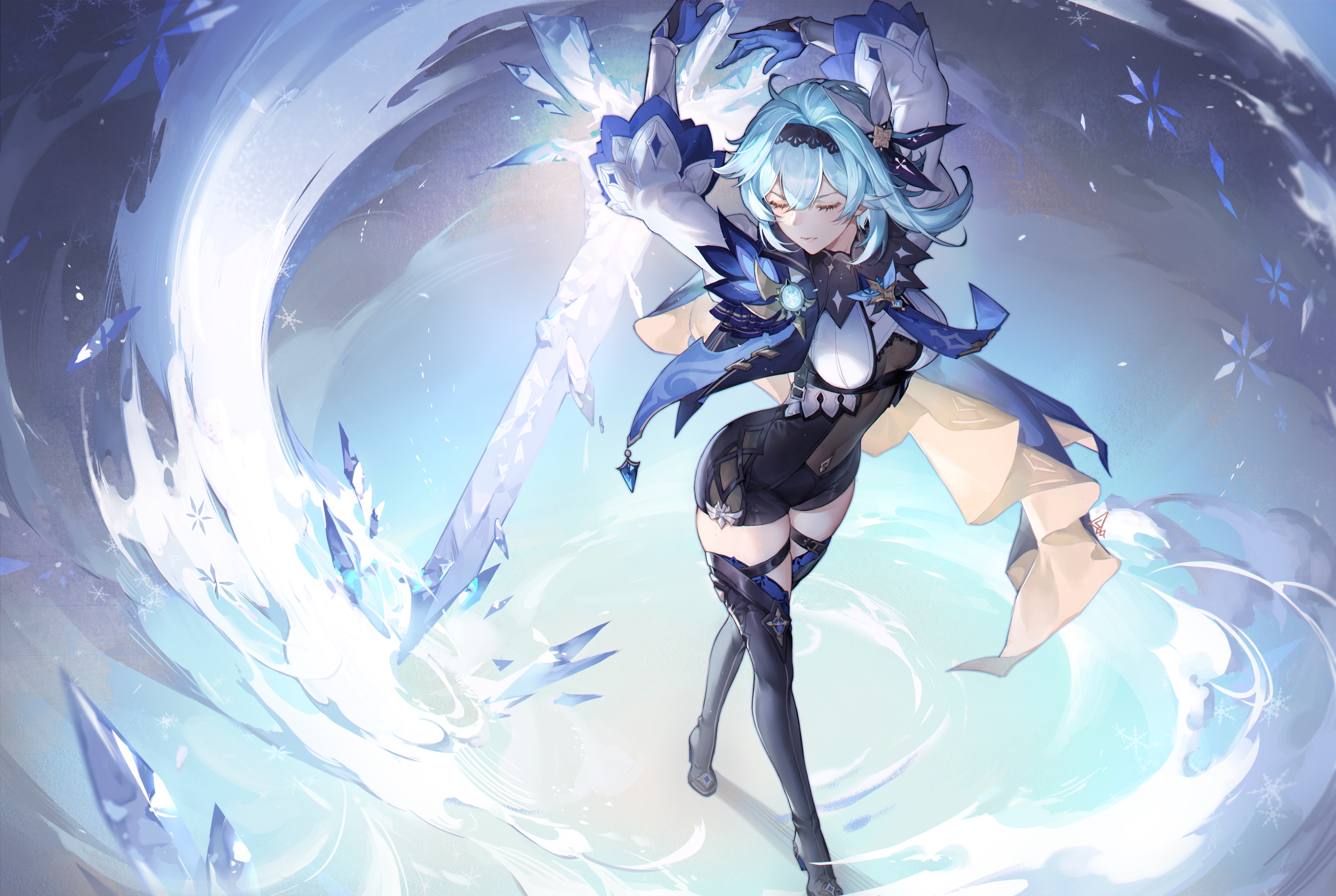Eula from Genshin Impact with a sword HD Wallpaper