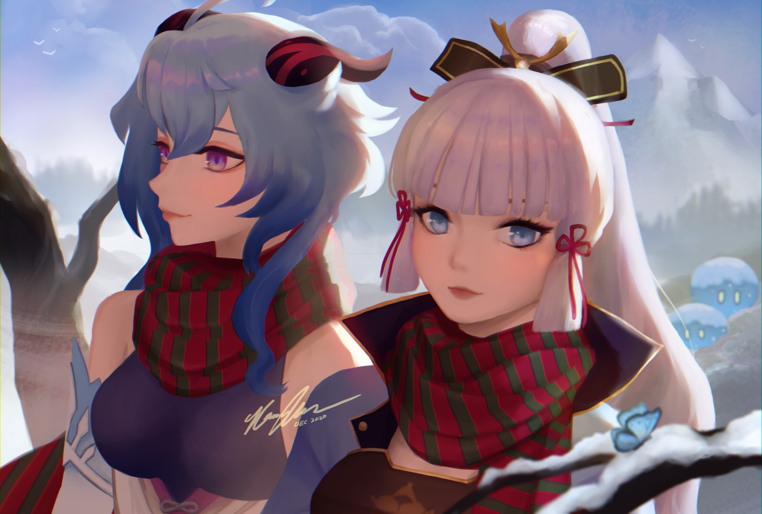 Kamisato Ayaka and Ganyu from Genshin Impact in winter HD Wallpaper