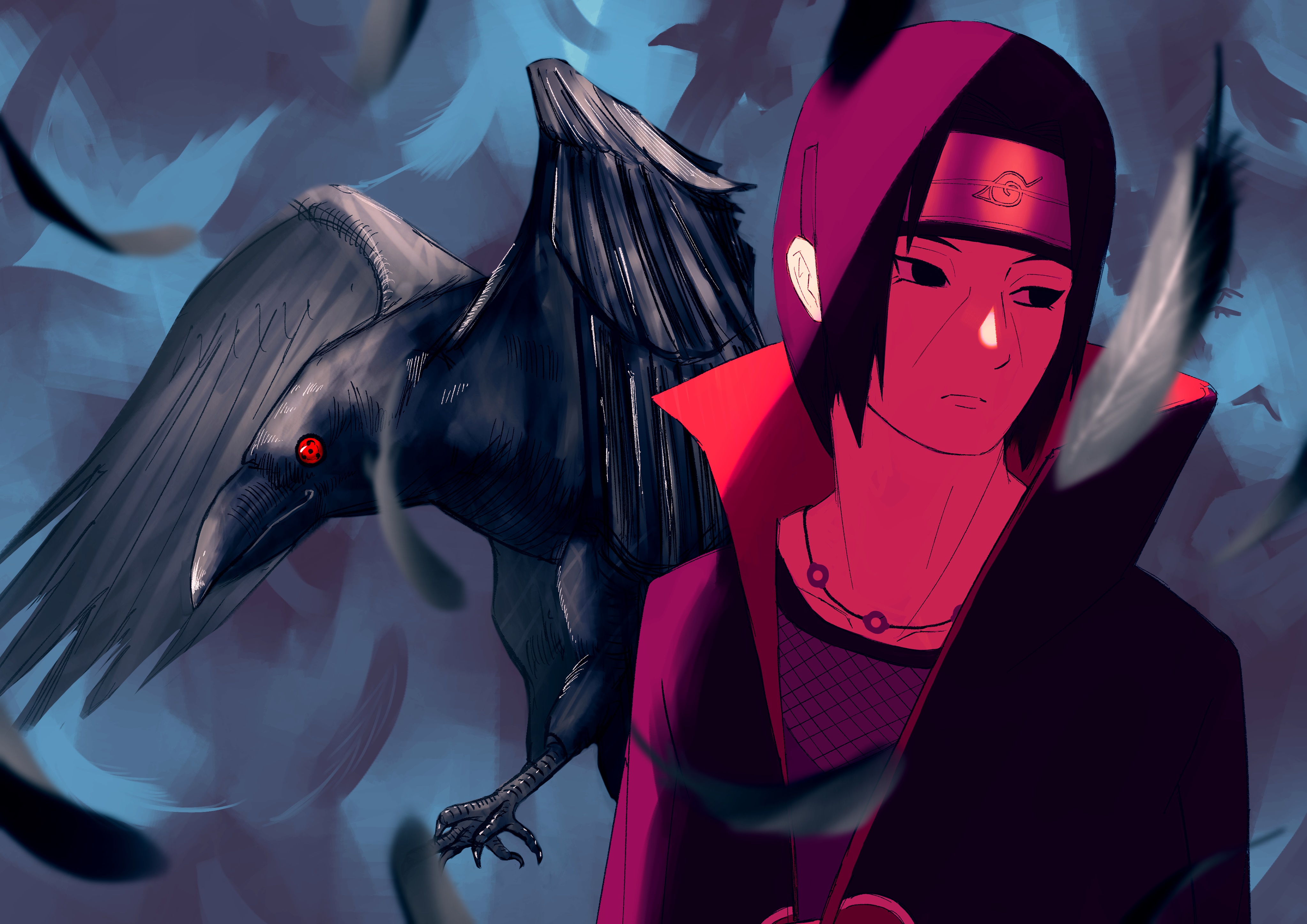 Itachi Uchiha from Naruto with a crow HD Wallpaper