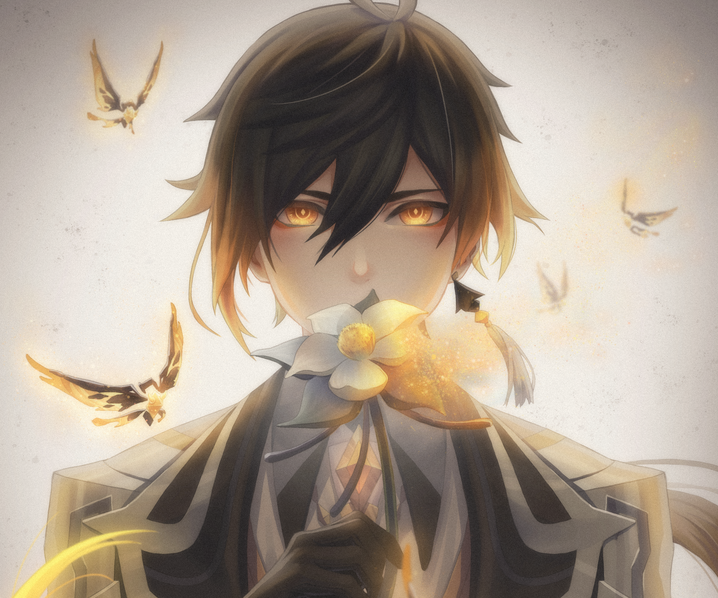 Zhongli from Genshin Impact with glowing butterflies HD Wallpaper