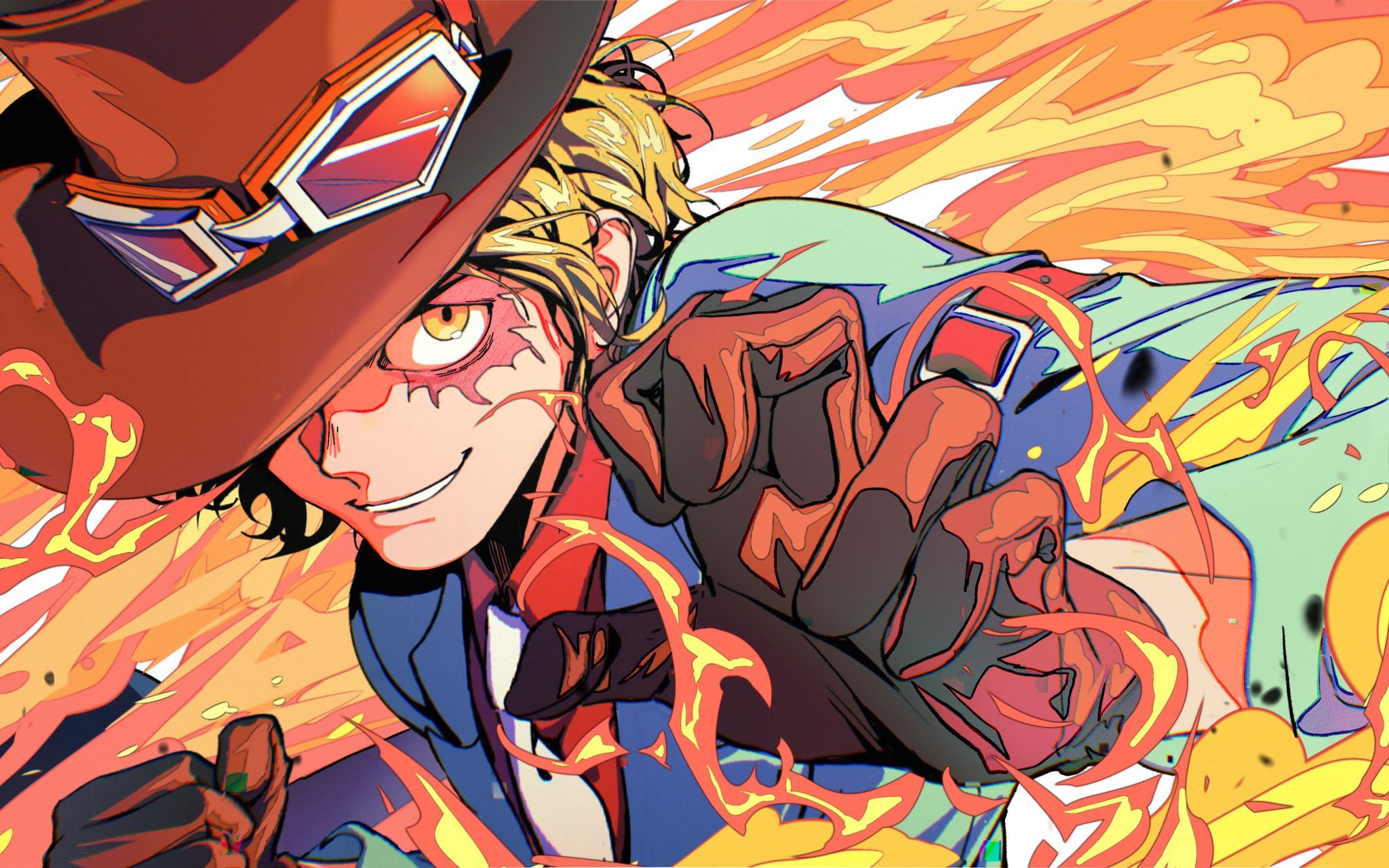 Sabo from One Piece in a fiery pose HD Wallpaper