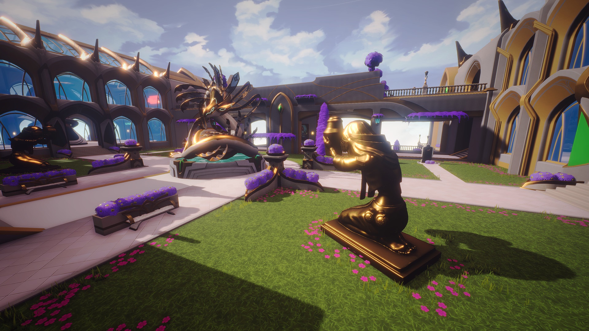 Project Xandata courtyard with statues HD Wallpaper