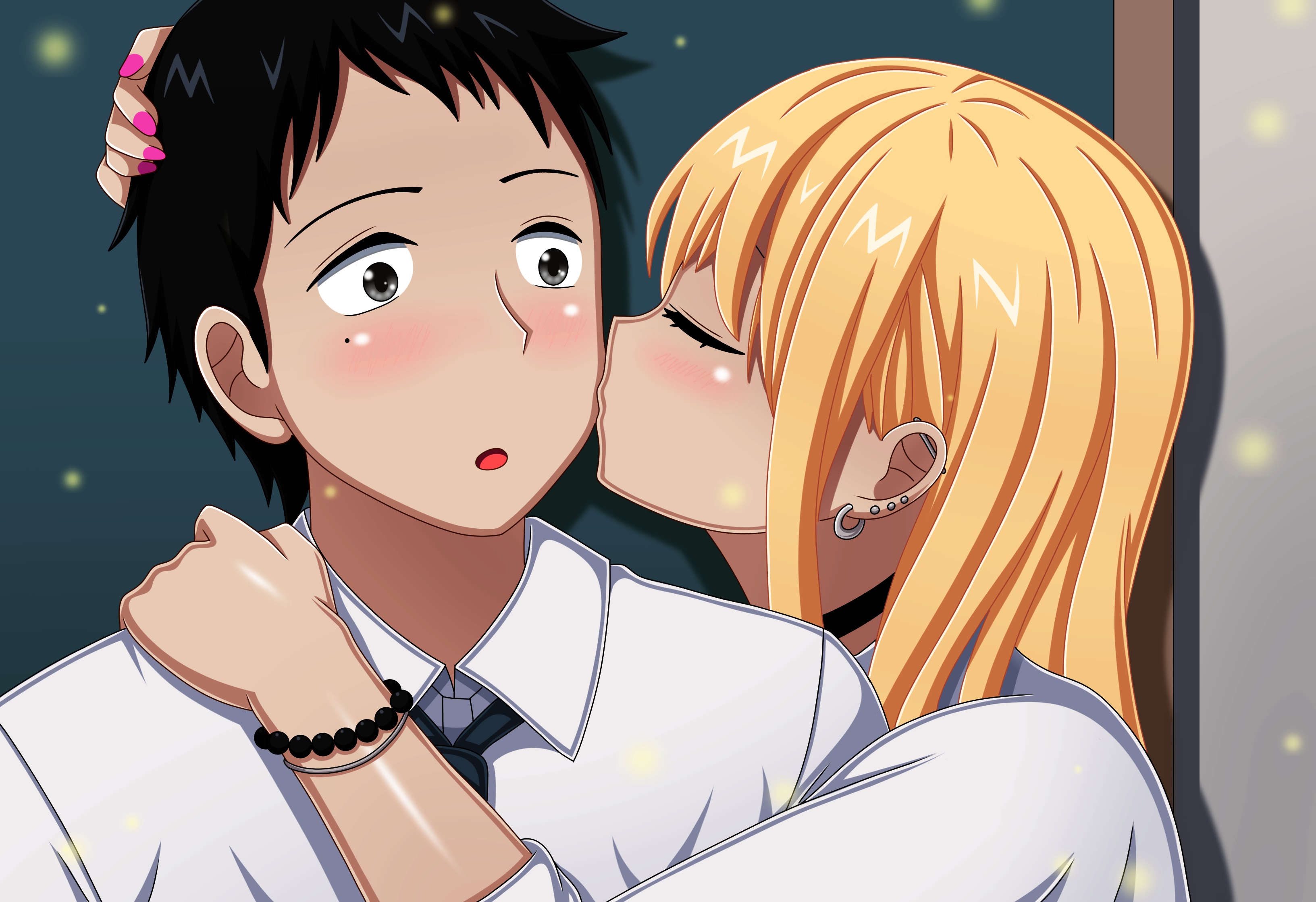 Marin Kitagawa kissing Wakana Gojo from My Dress-Up Darling HD Wallpaper