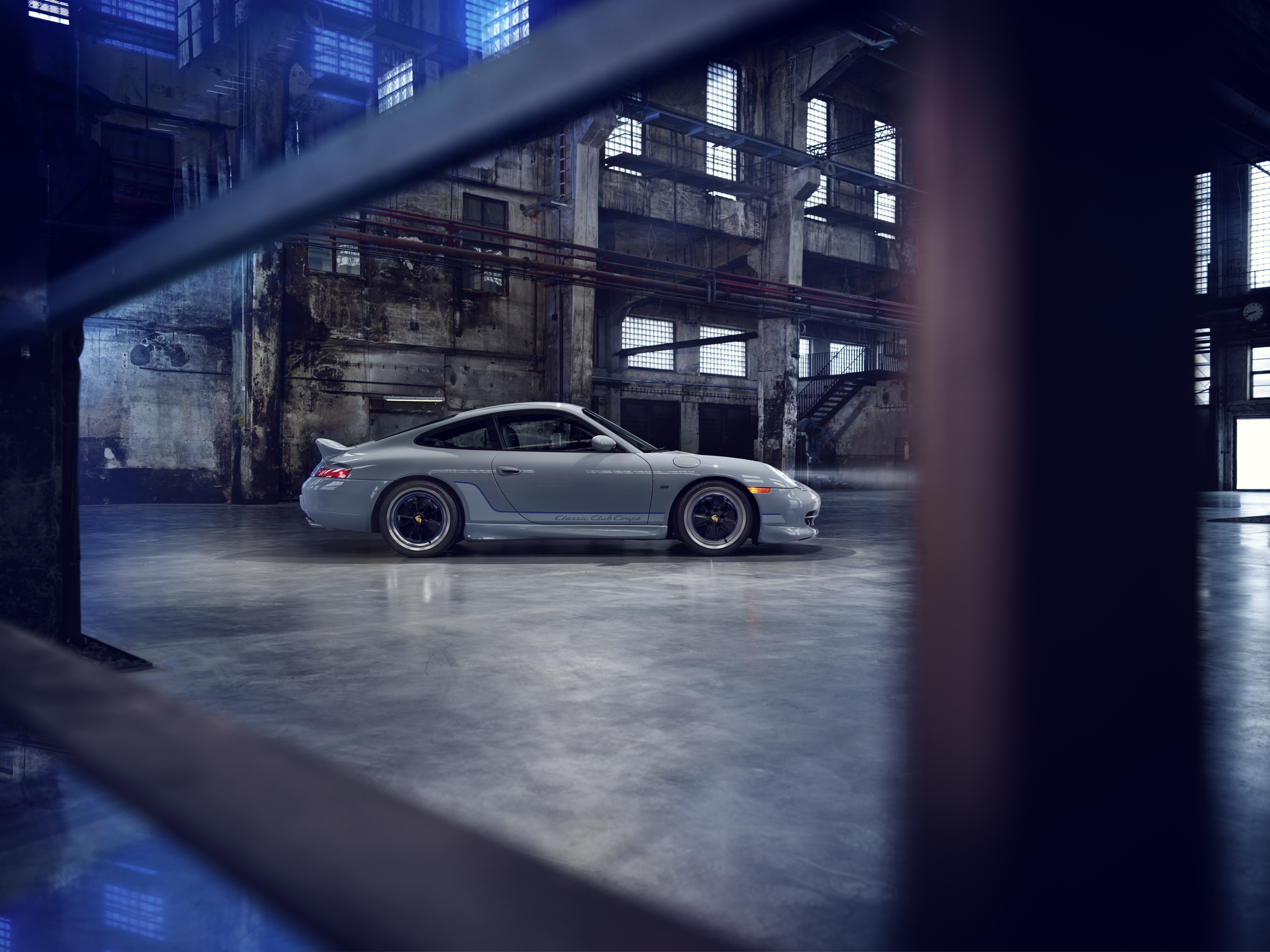 Porsche 911 Carrera in an industrial building HD Wallpaper