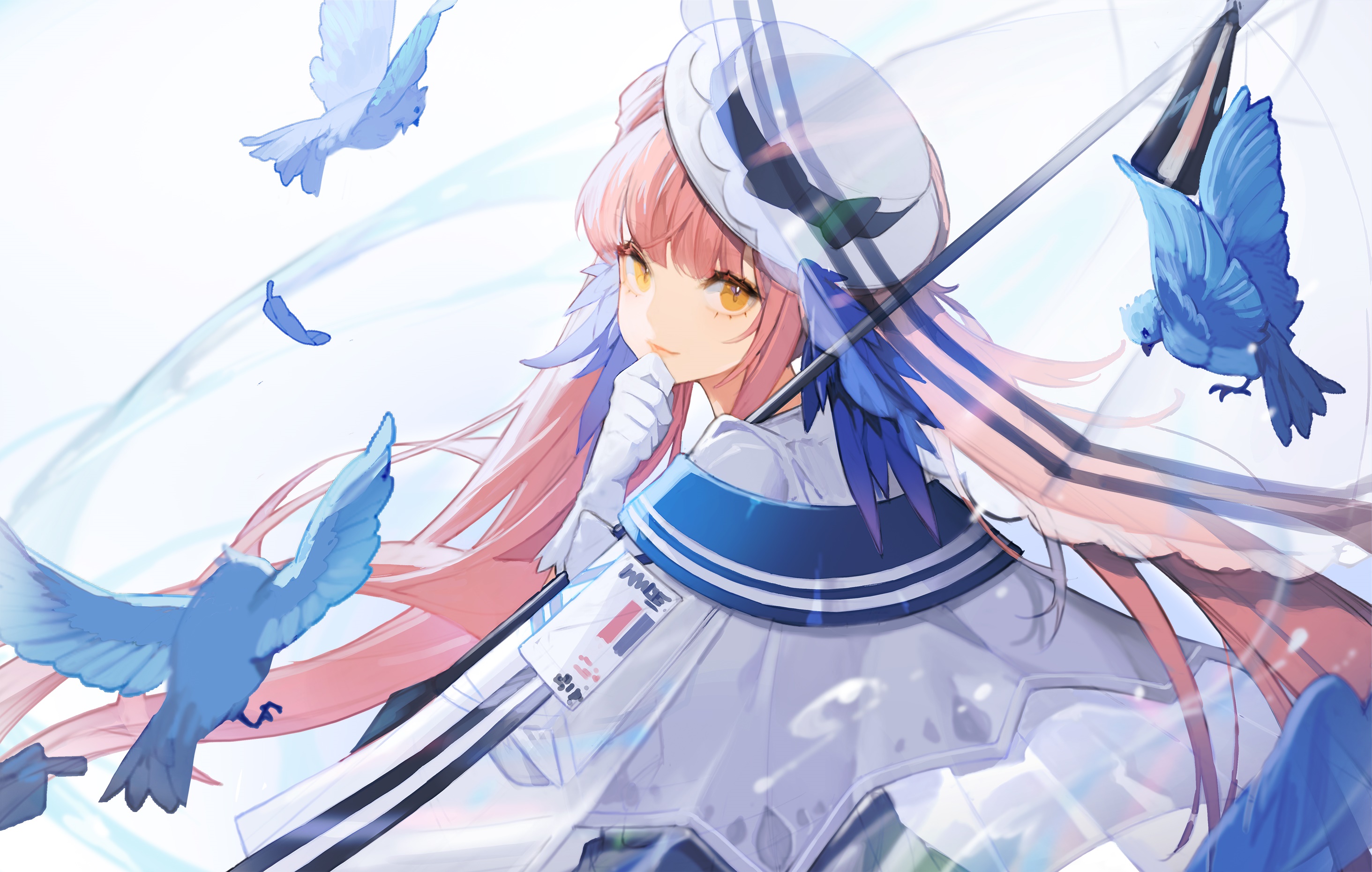 Ceylon from Arknights with blue birds HD Wallpaper