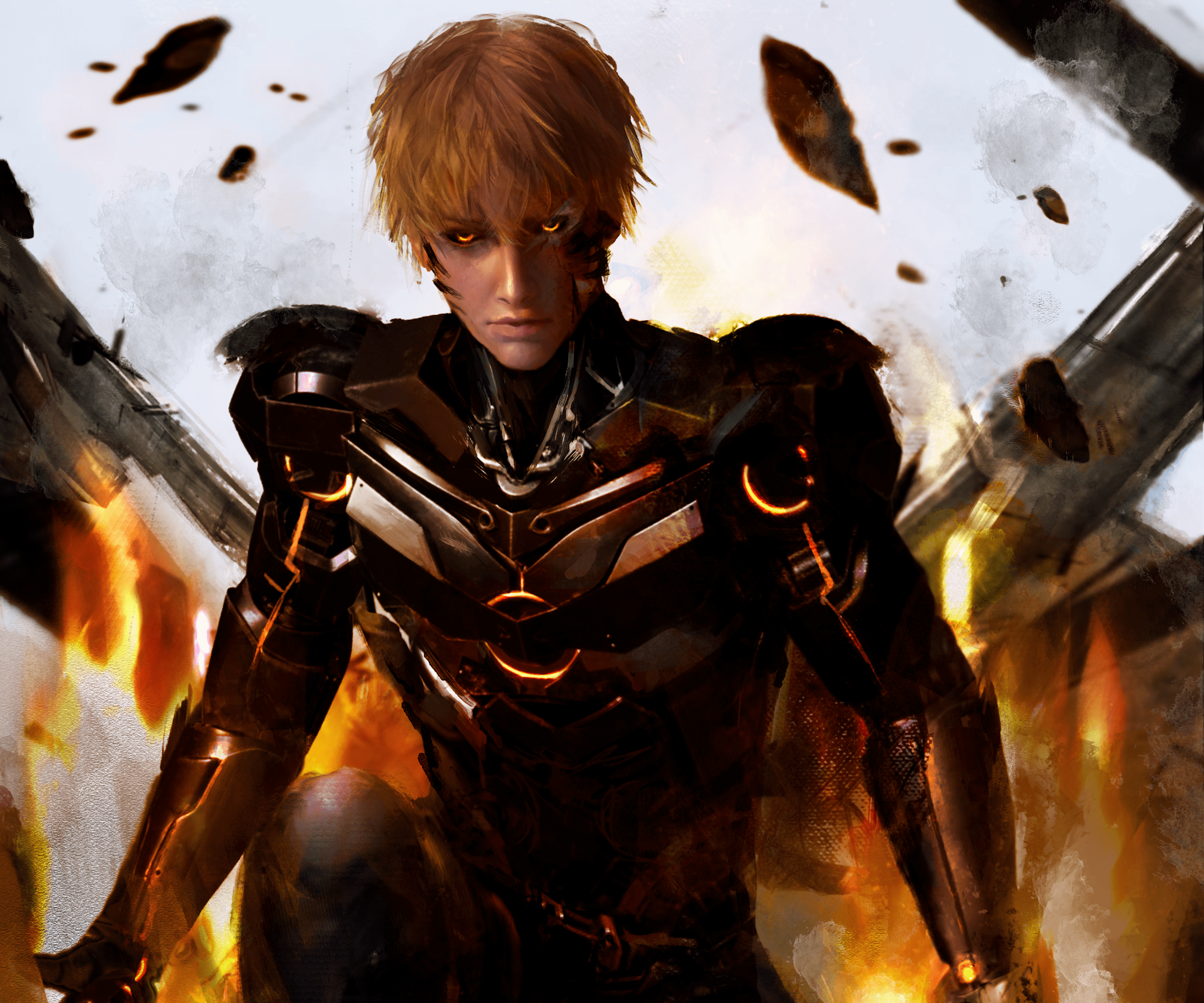 Genos from One-Punch Man in battle HD Wallpaper