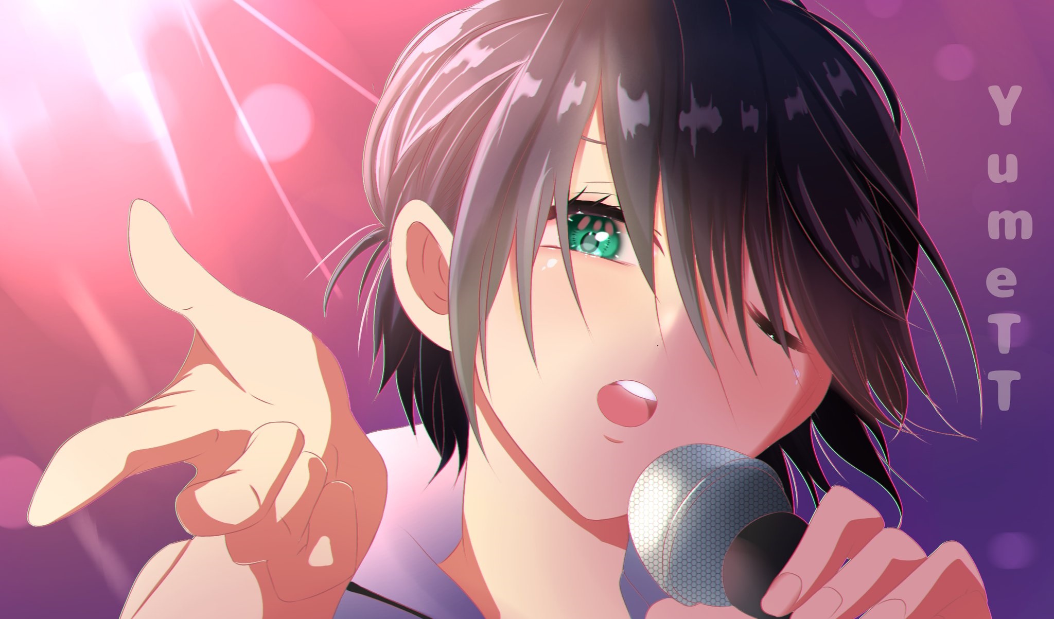 Anime girl singing into a microphone HD Wallpaper