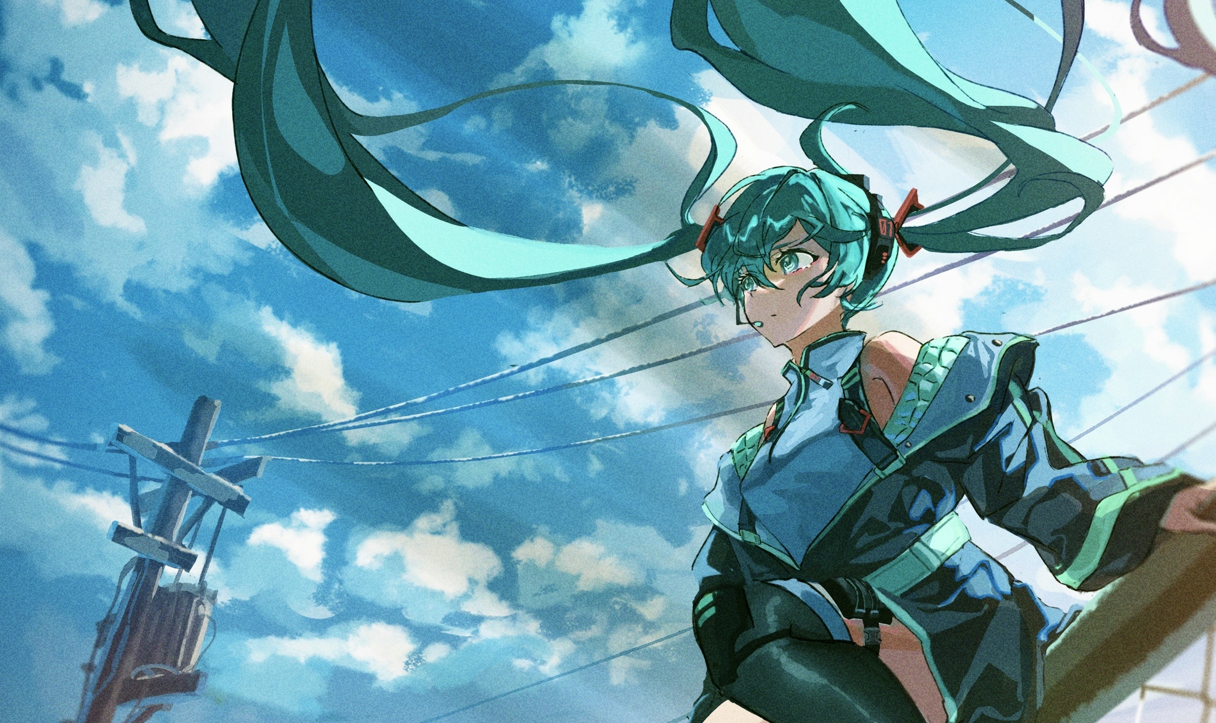 Hatsune Miku looking up at the sky HD Wallpaper