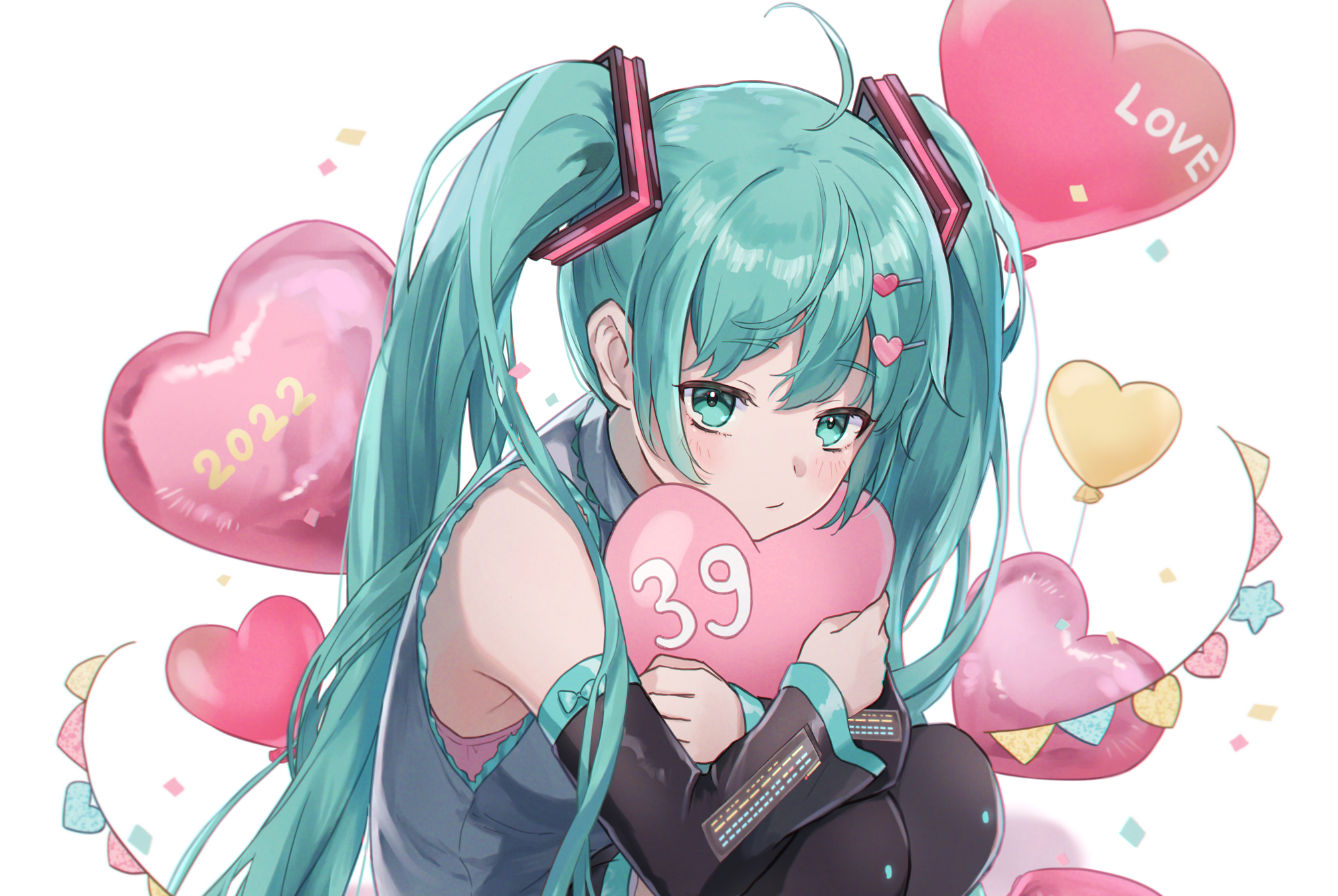 Hatsune Miku with Heart Balloons HD Wallpaper