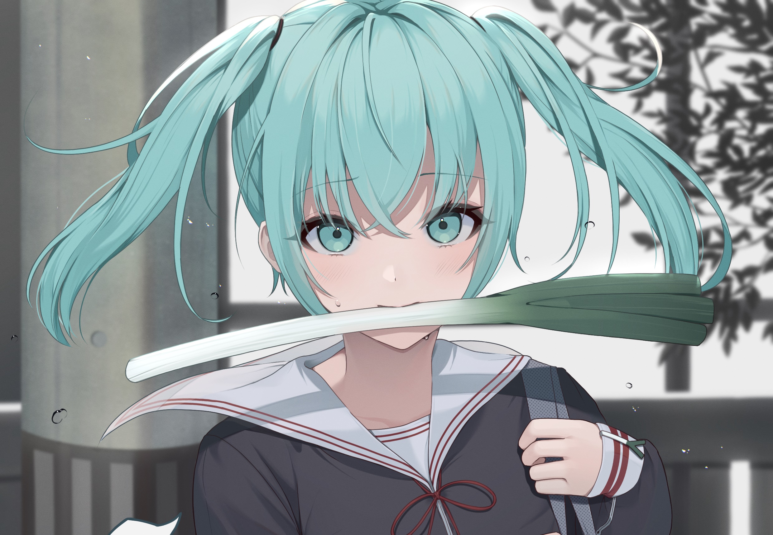 Hatsune Miku holding a leek HD Wallpaper