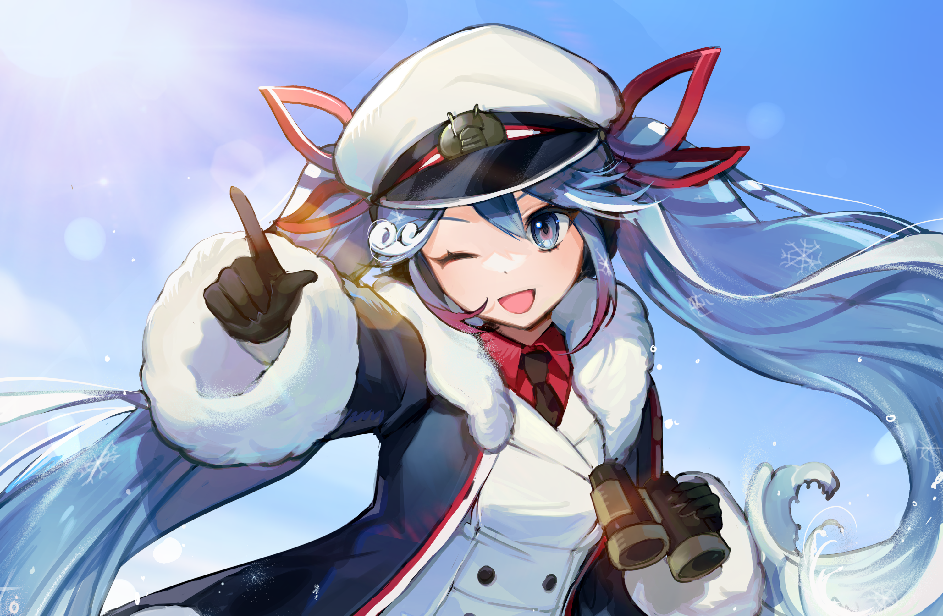 Hatsune Miku in winter naval uniform with binoculars HD Wallpaper