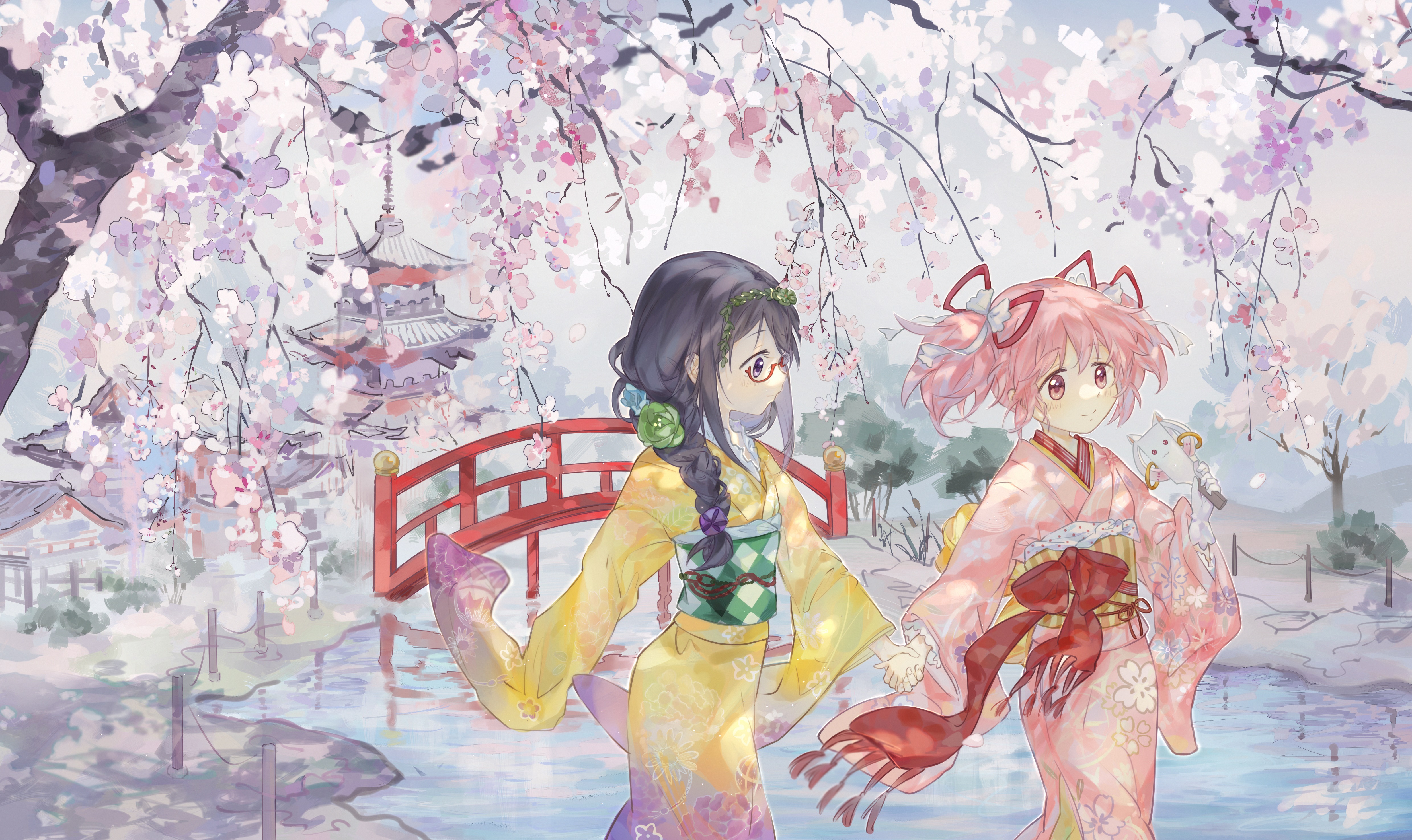 Homura Akemi and Madoka Kaname from Puella Magi Madoka Magica 4K HD Wallpaper