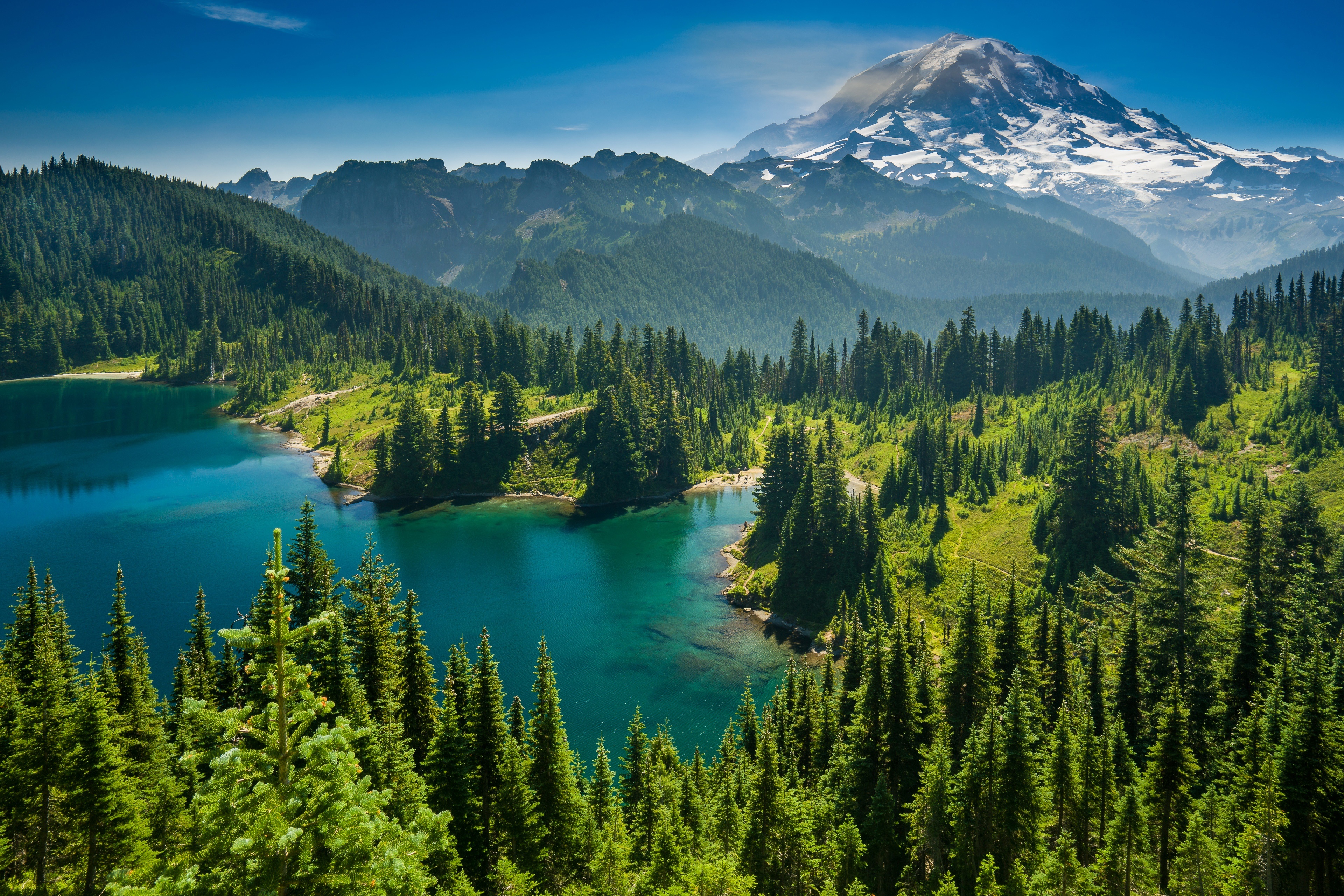 Aerial Photography of Eunice Lake and Mount Rainier HD Wallpaper