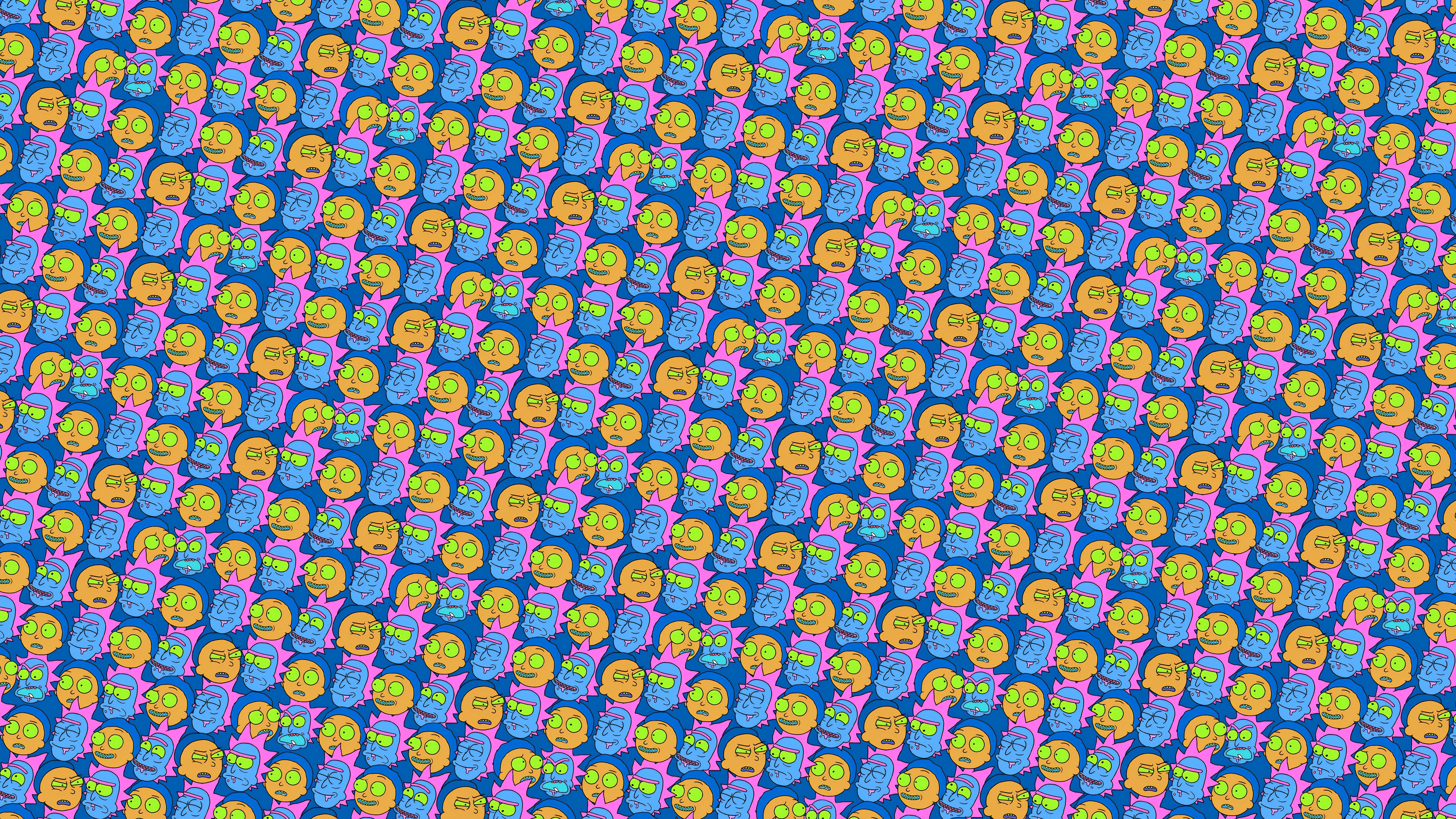 Rick and Morty Tiling Faces Pattern HD Wallpaper