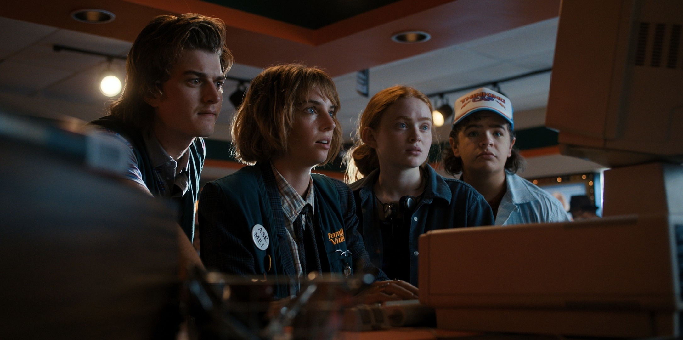 Steve, Maya, Sadie, and Gaten from Stranger Things HD Wallpaper