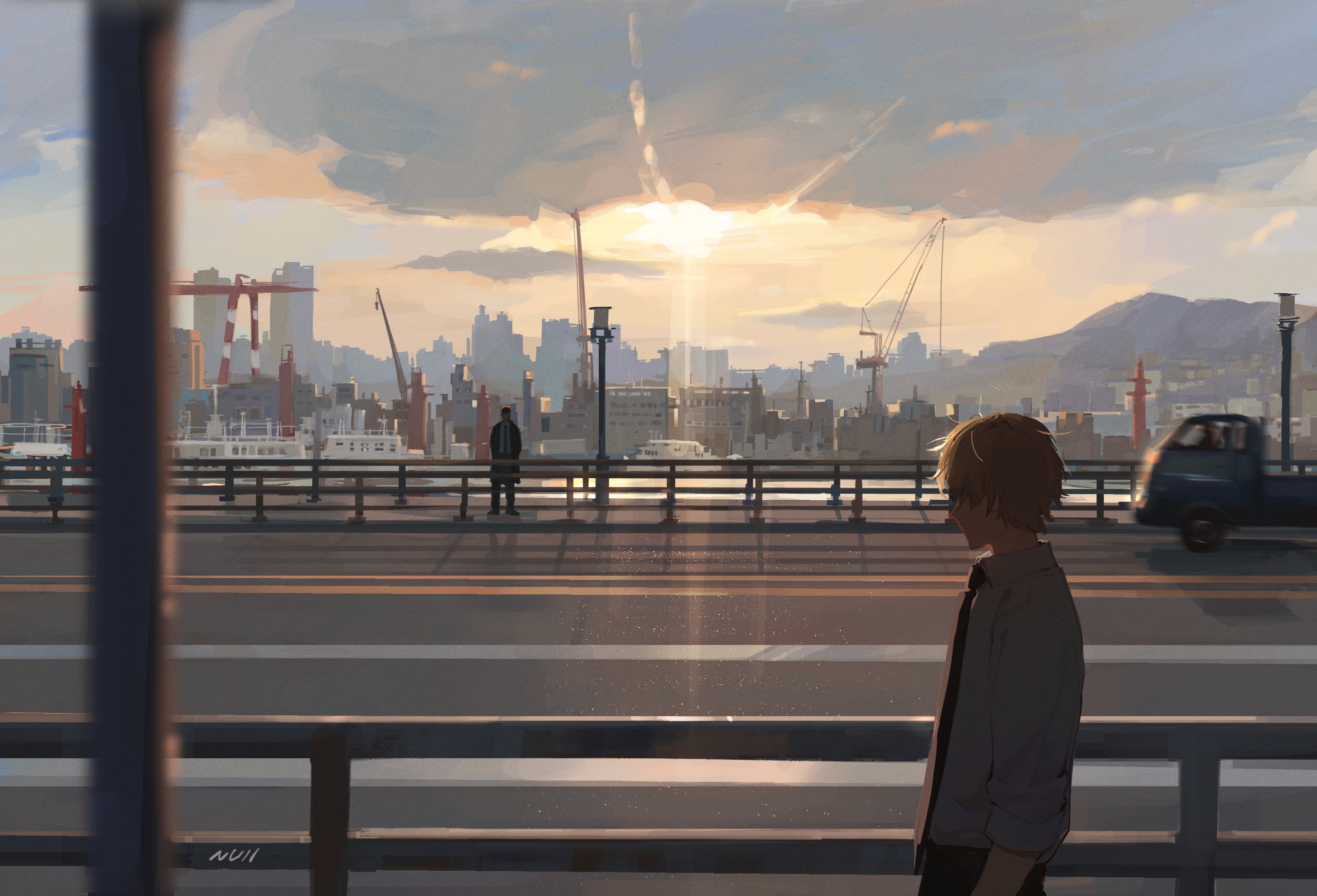 Denji from Chainsaw Man on a bridge HD Wallpaper