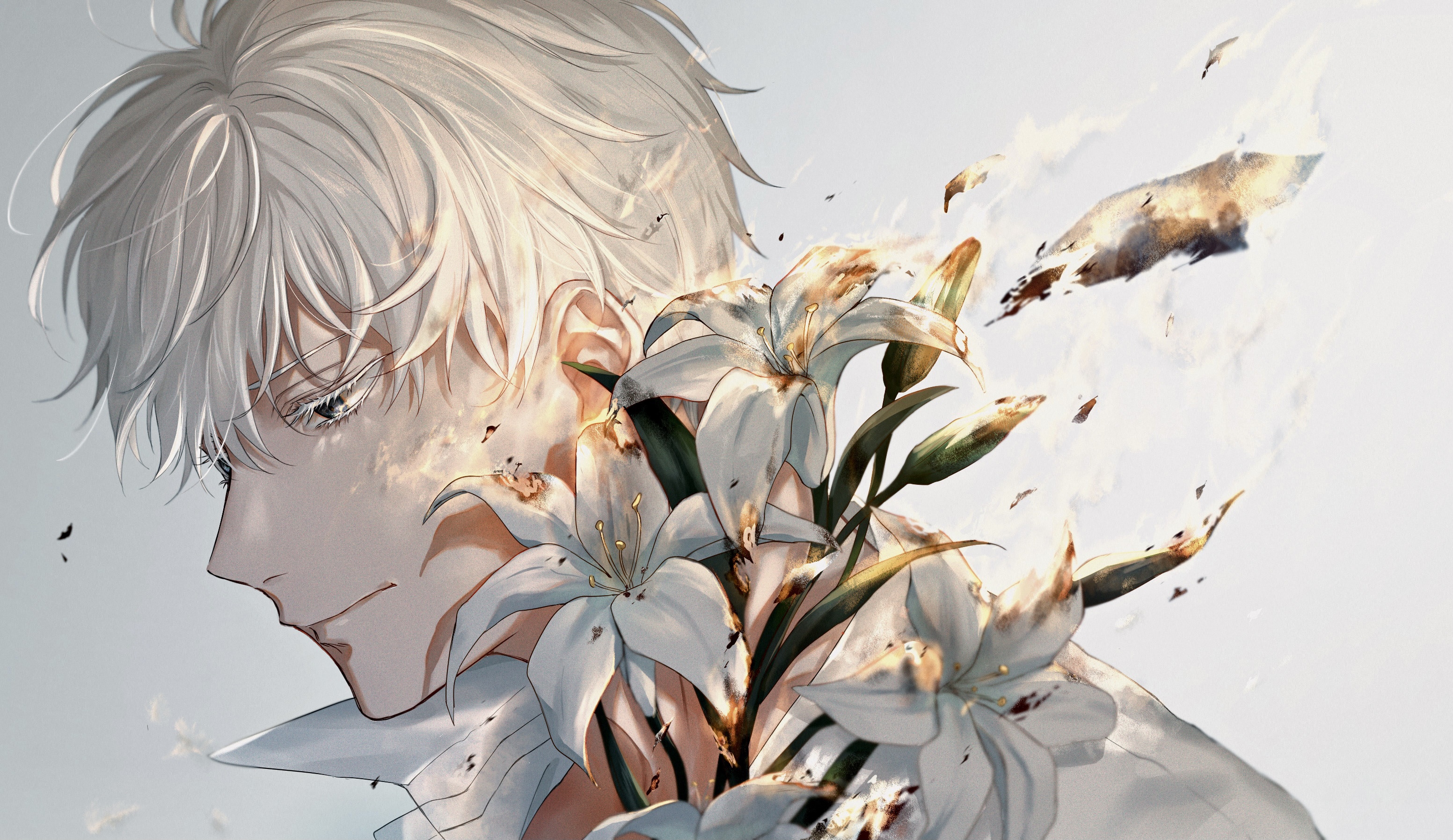 Satoru Gojo from Jujutsu Kaisen with White Flowers HD Wallpaper