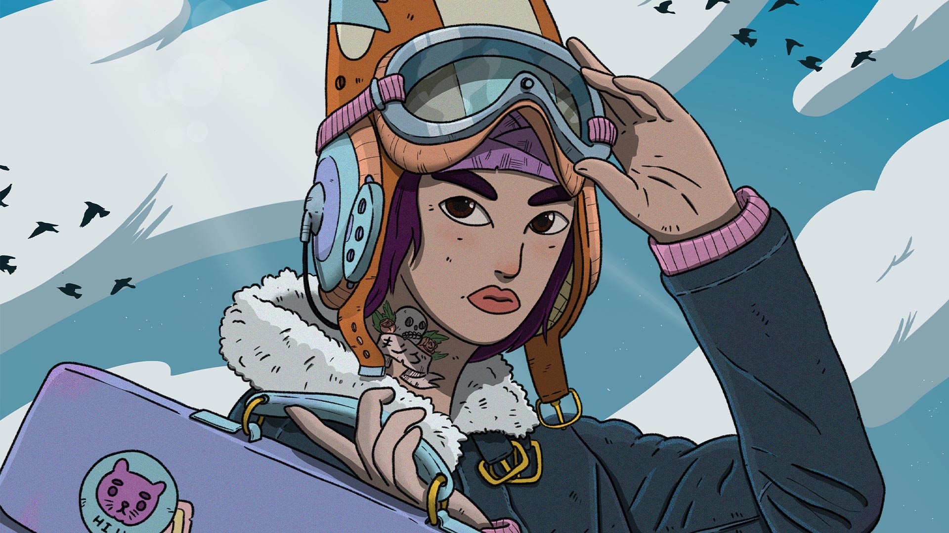 Rogue Ace character with goggles and snowboard HD Wallpaper