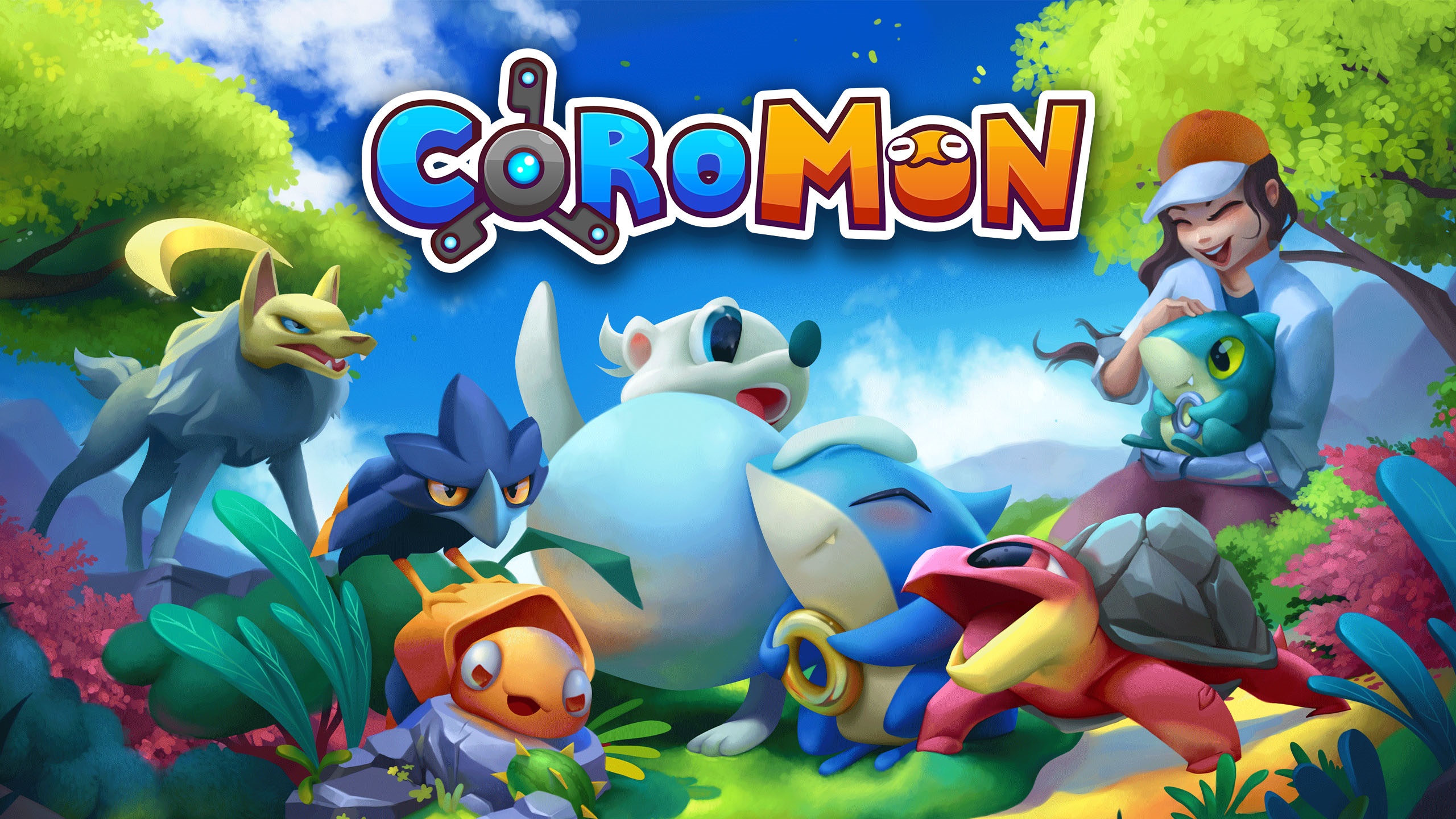 Coromon game creatures and girl HD Wallpaper