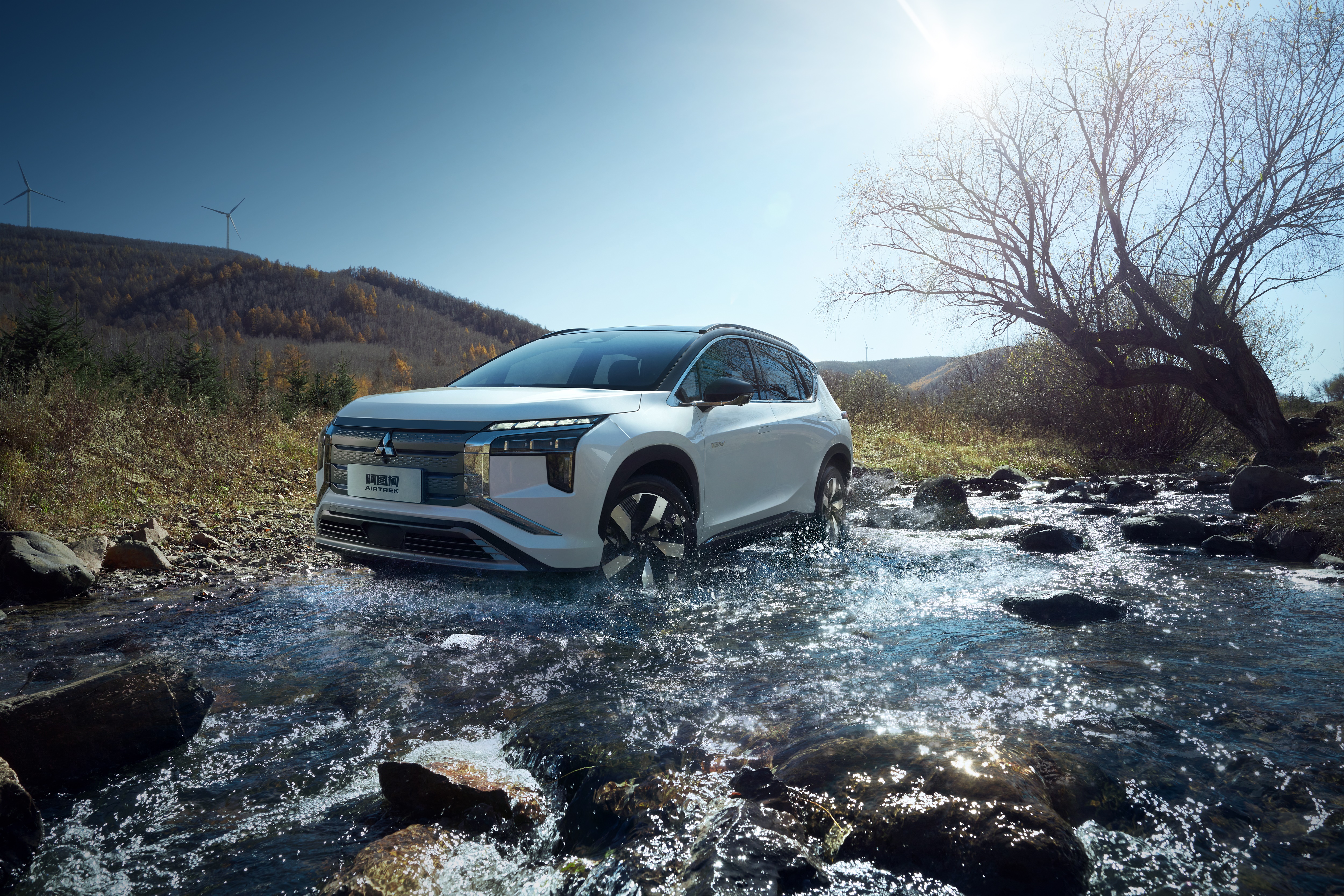 Mitsubishi Airtrek 4K driving through a stream HD Wallpaper