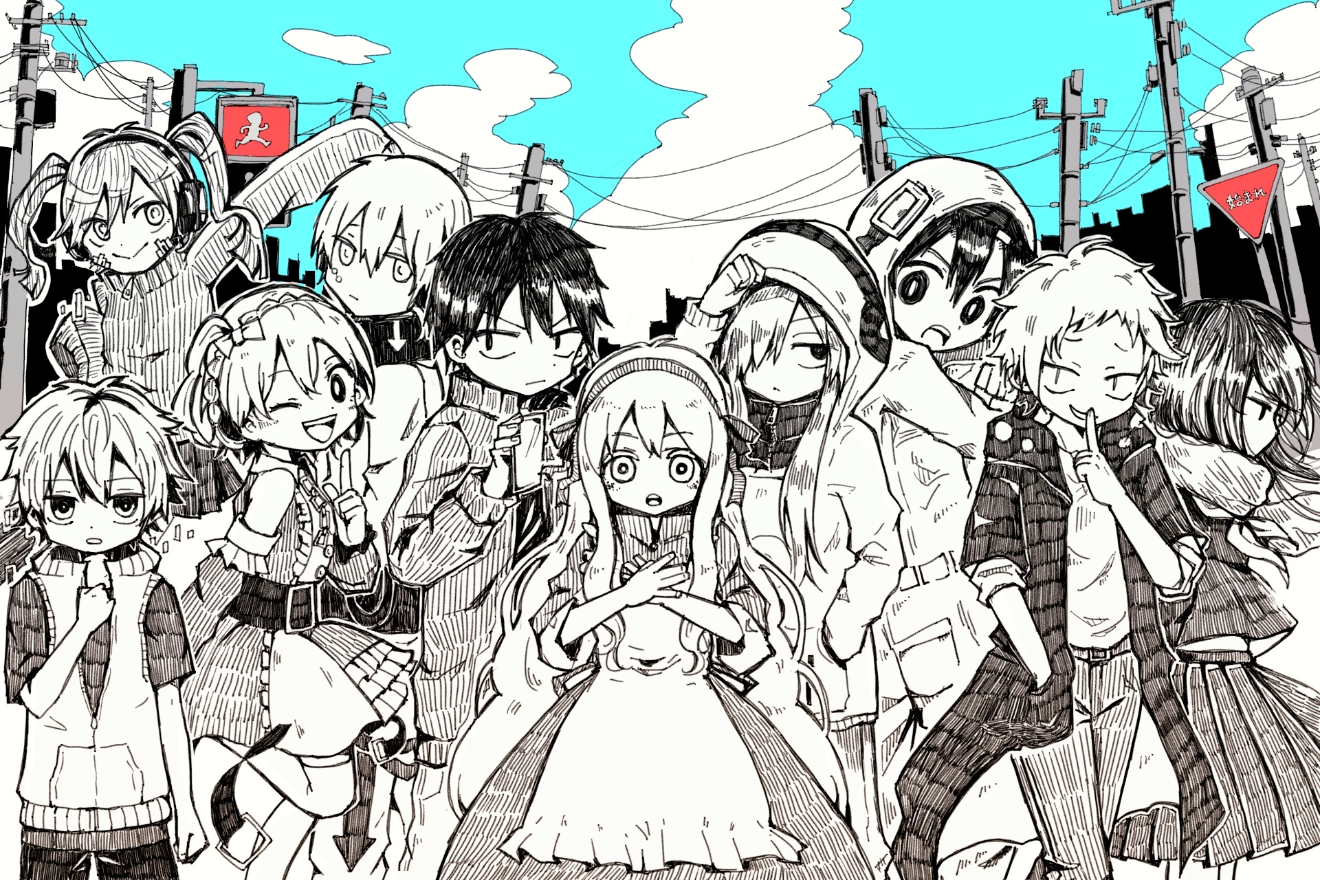 Kagerou Project characters in urban setting HD Wallpaper