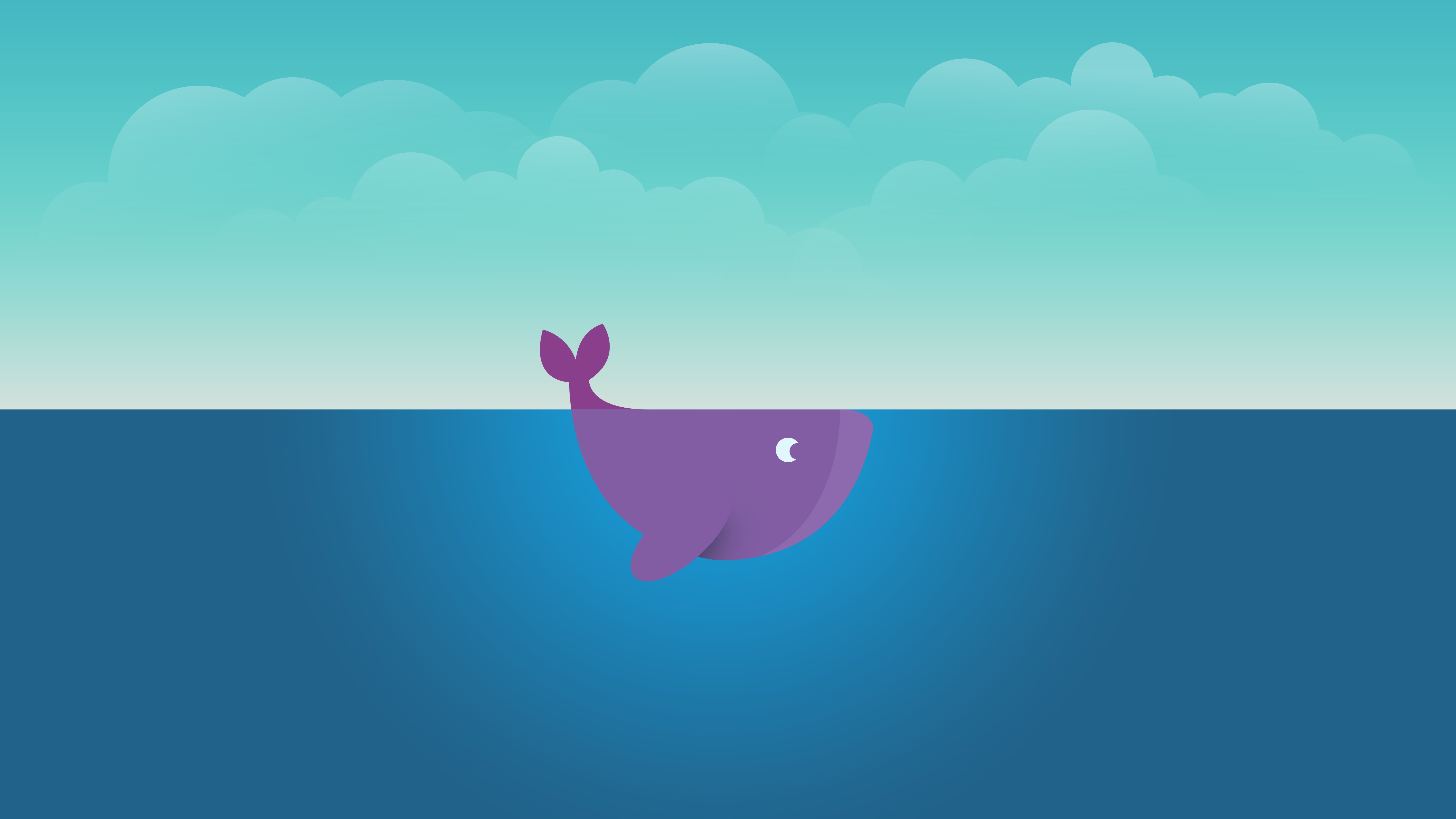 Minimalist Purple Whale in Ocean Under Clouds HD Wallpaper
