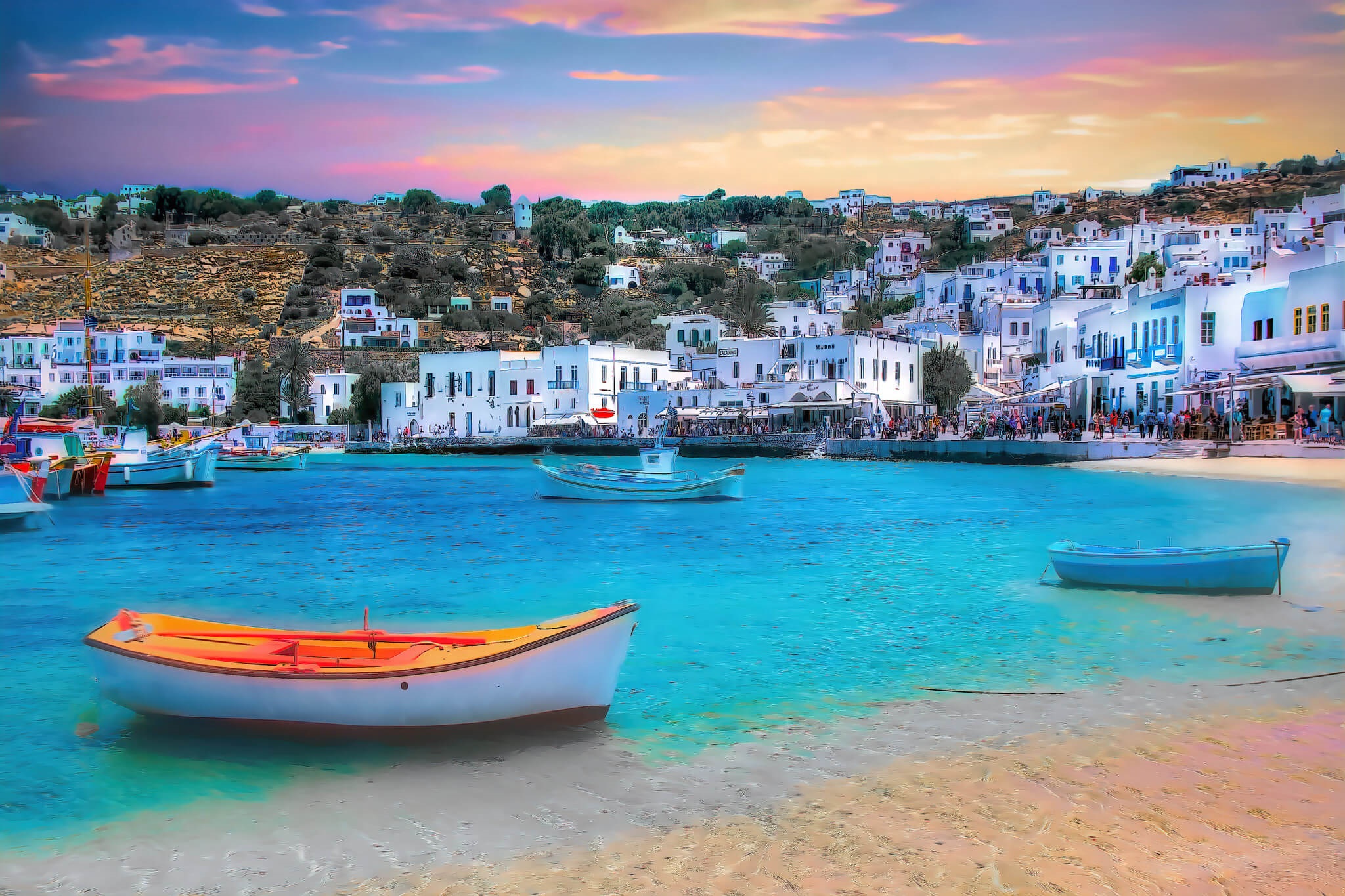 Boats in Mykonos, Greece HD Wallpaper