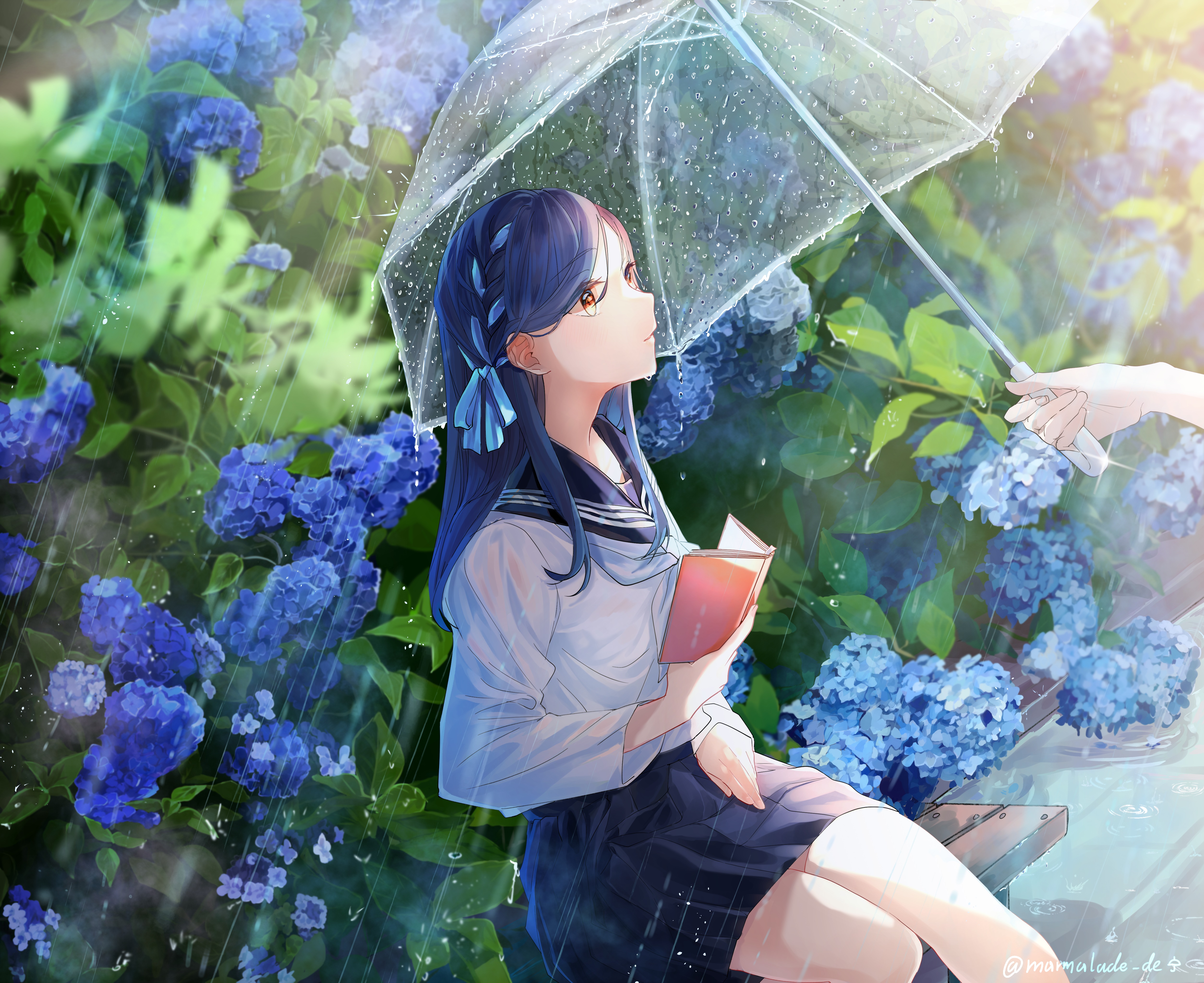 Myne from Ascendance of a Bookworm under umbrella in rain HD Wallpaper