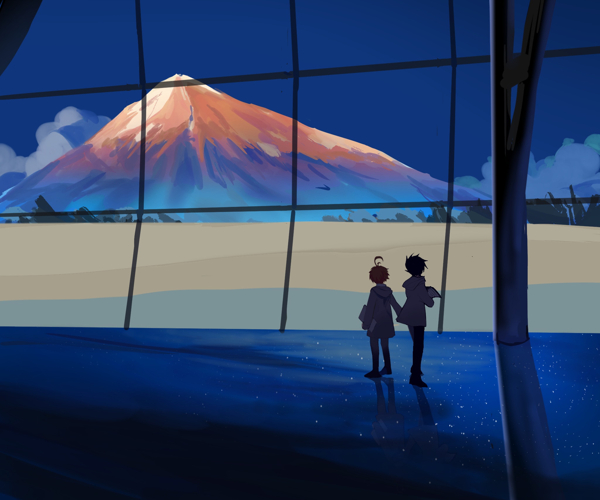 The Promised Neverland: Two children looking at Mount Fuji HD Wallpaper