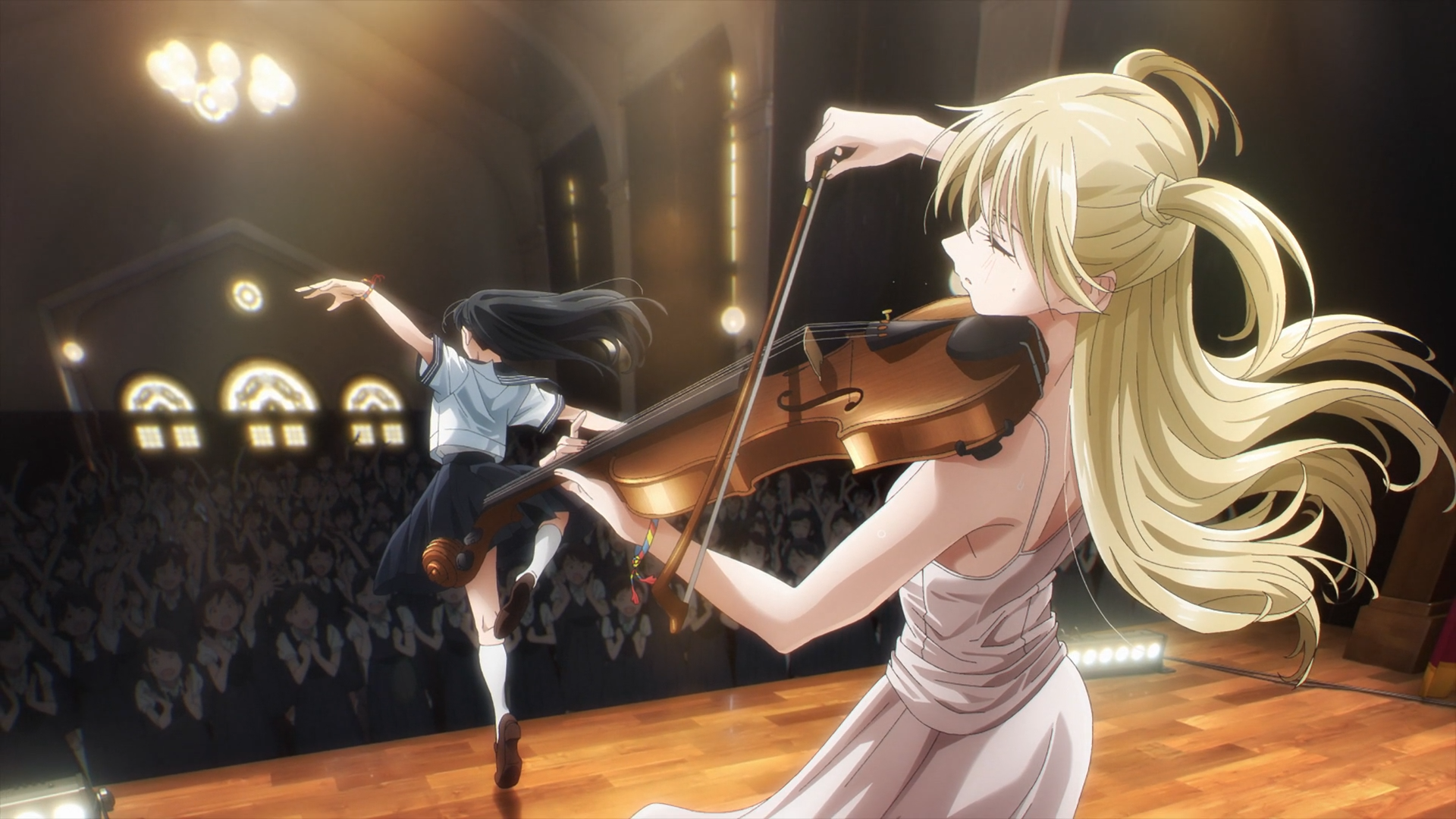 Erika Kizaki and Komichi Akebi performing on stage HD Wallpaper