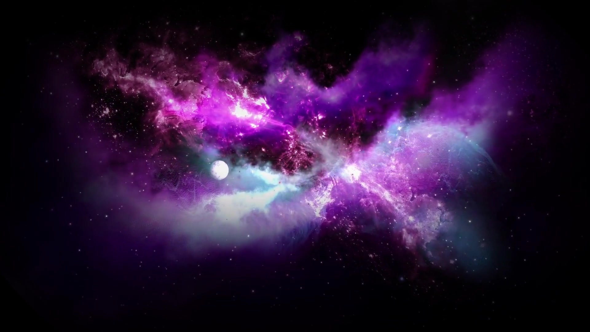 Purple and pink nebula with stars and moon HD Wallpaper