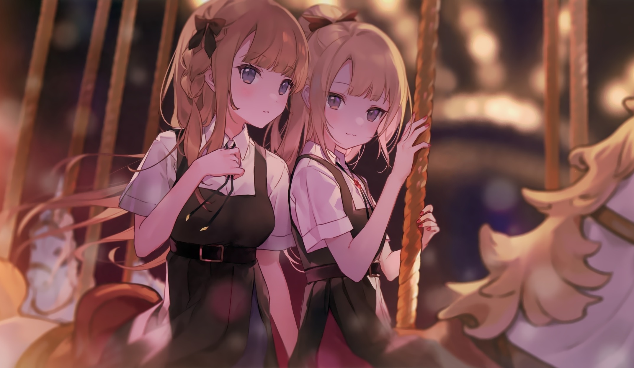 Two anime girls on a carousel HD Wallpaper