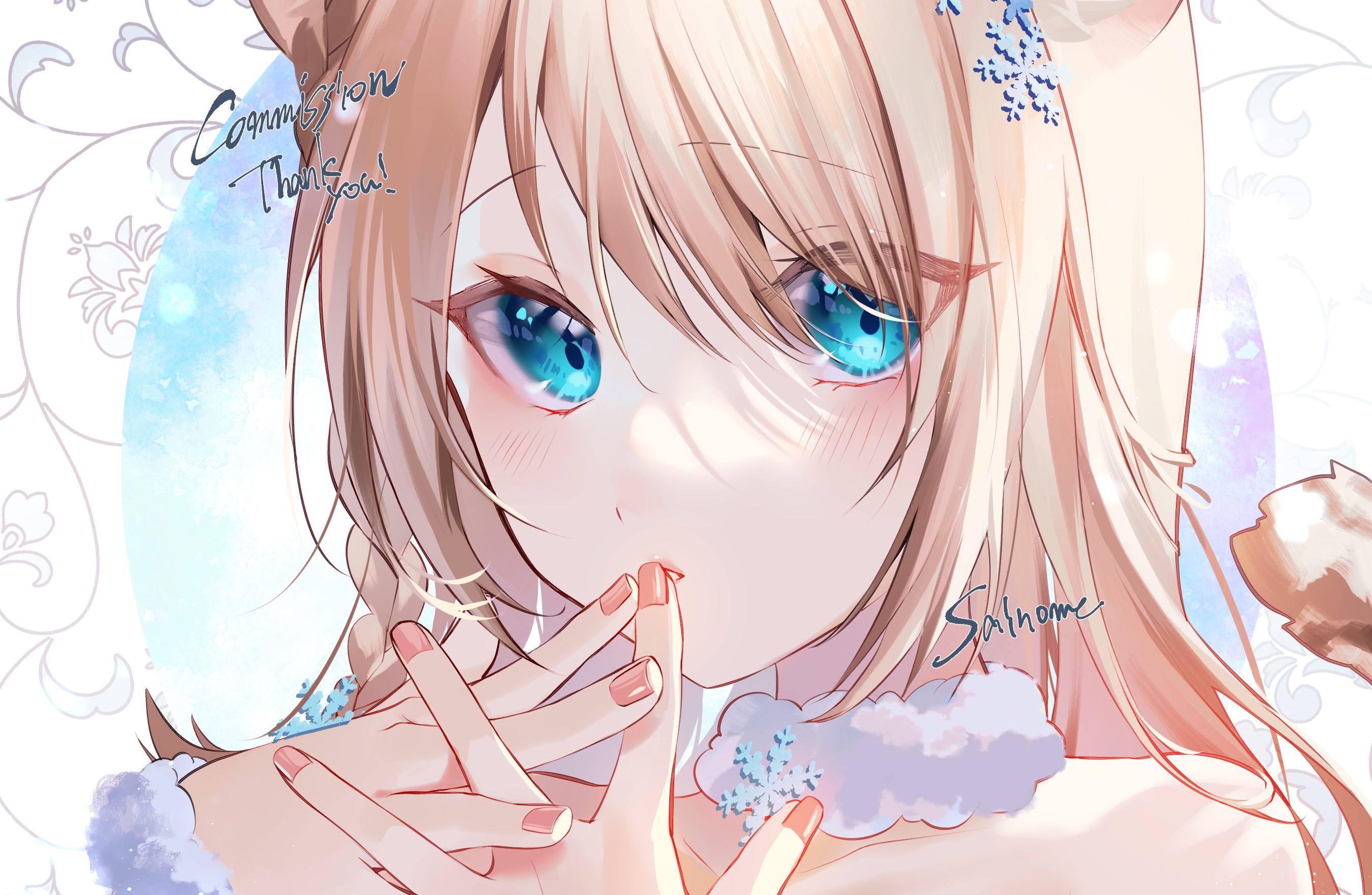 Anime girl with blue eyes and cat ears HD Wallpaper