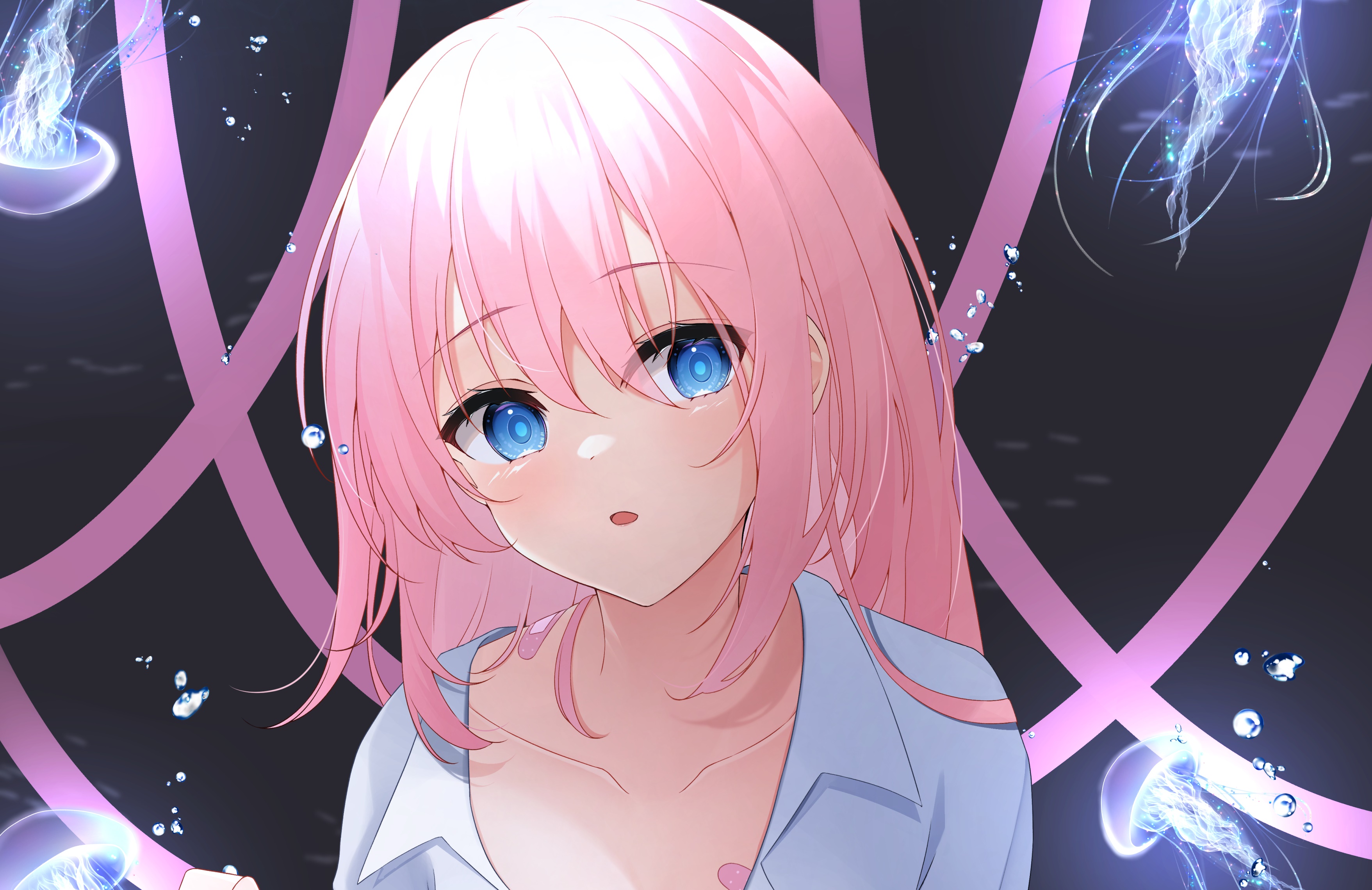 Girl with pink hair and blue eyes HD Wallpaper