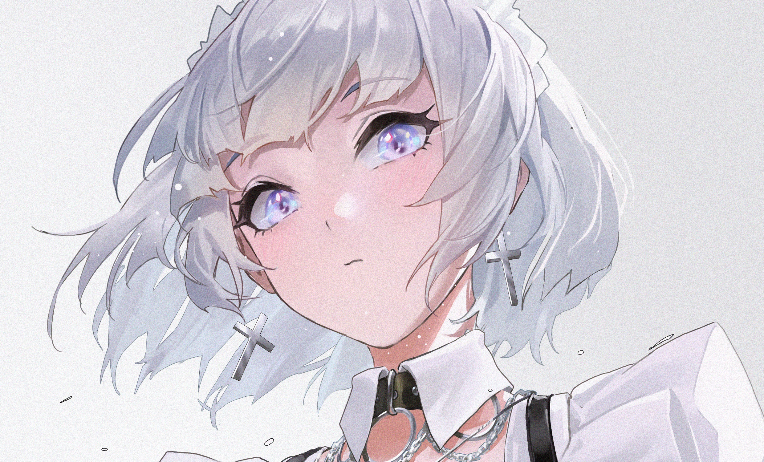 Anime girl with white hair and purple eyes HD Wallpaper