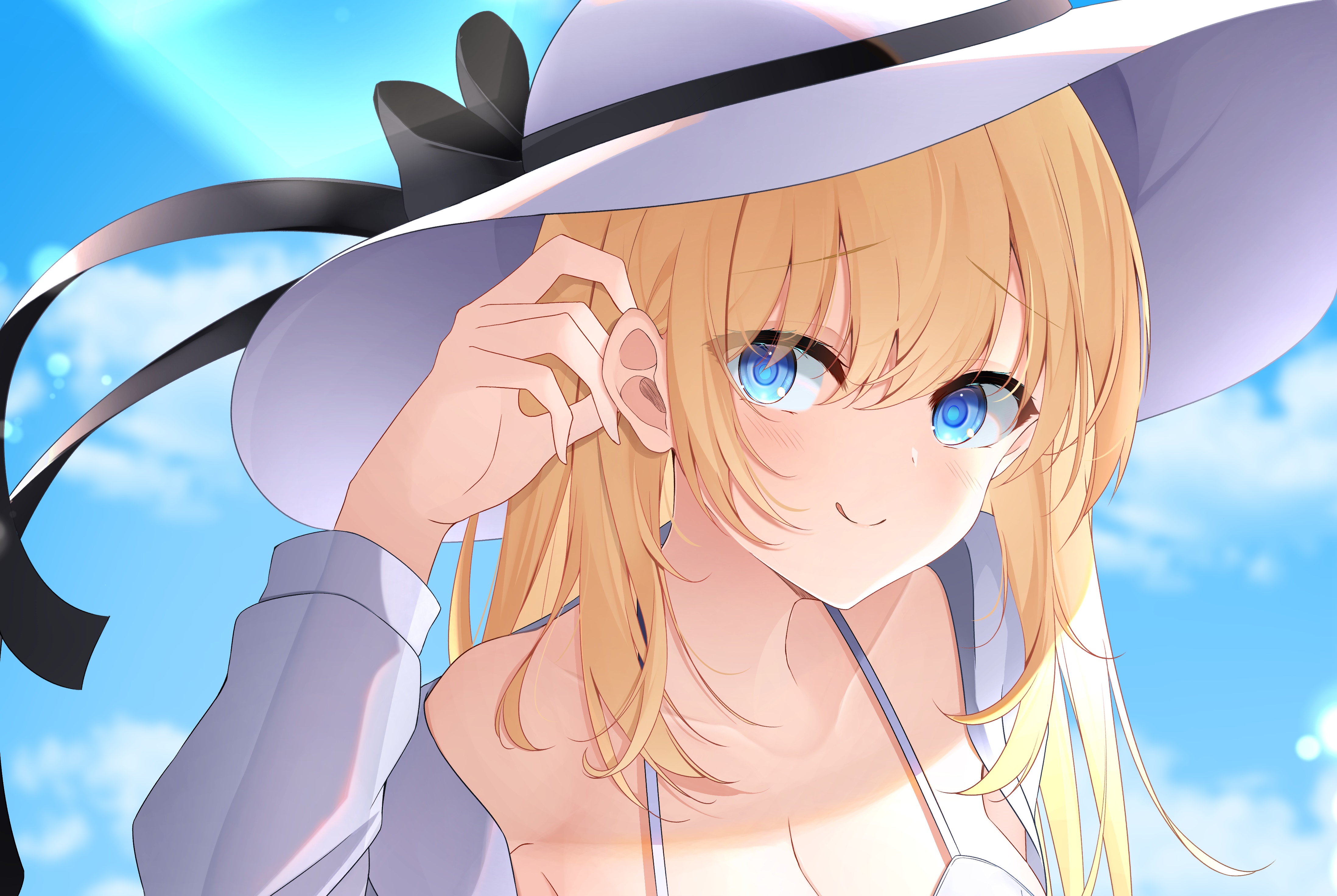 Girl in a sun hat HD Wallpaper