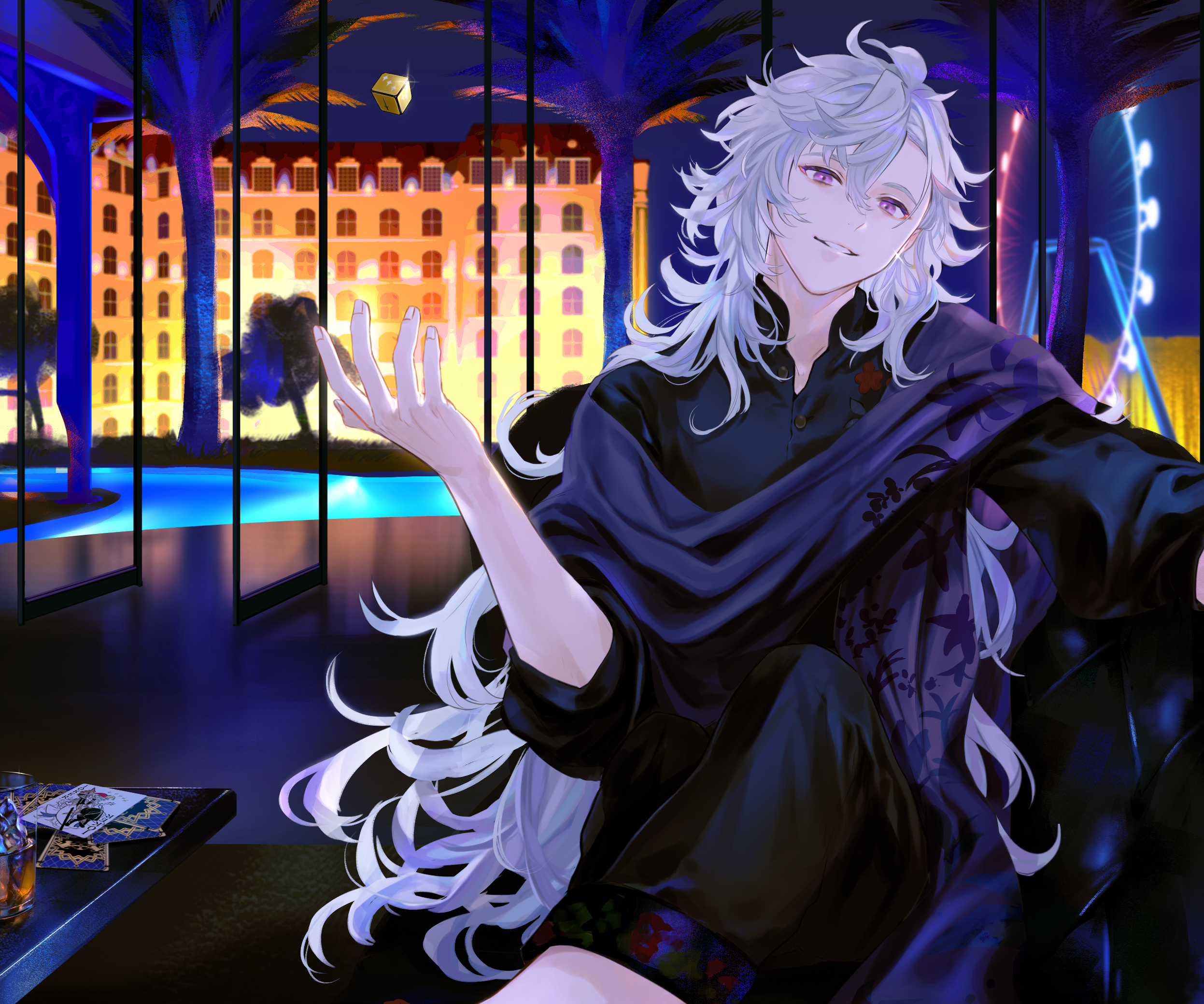Merlin from Fate/Grand Order throwing a die HD Wallpaper