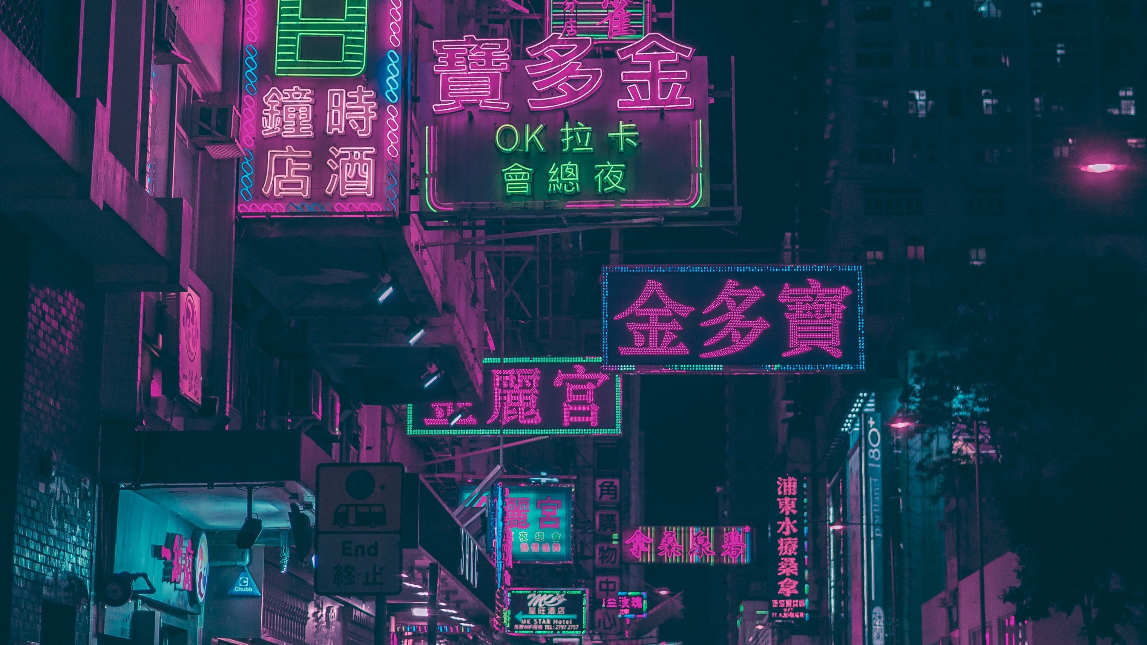 Hong Kong neon signs at night HD Wallpaper