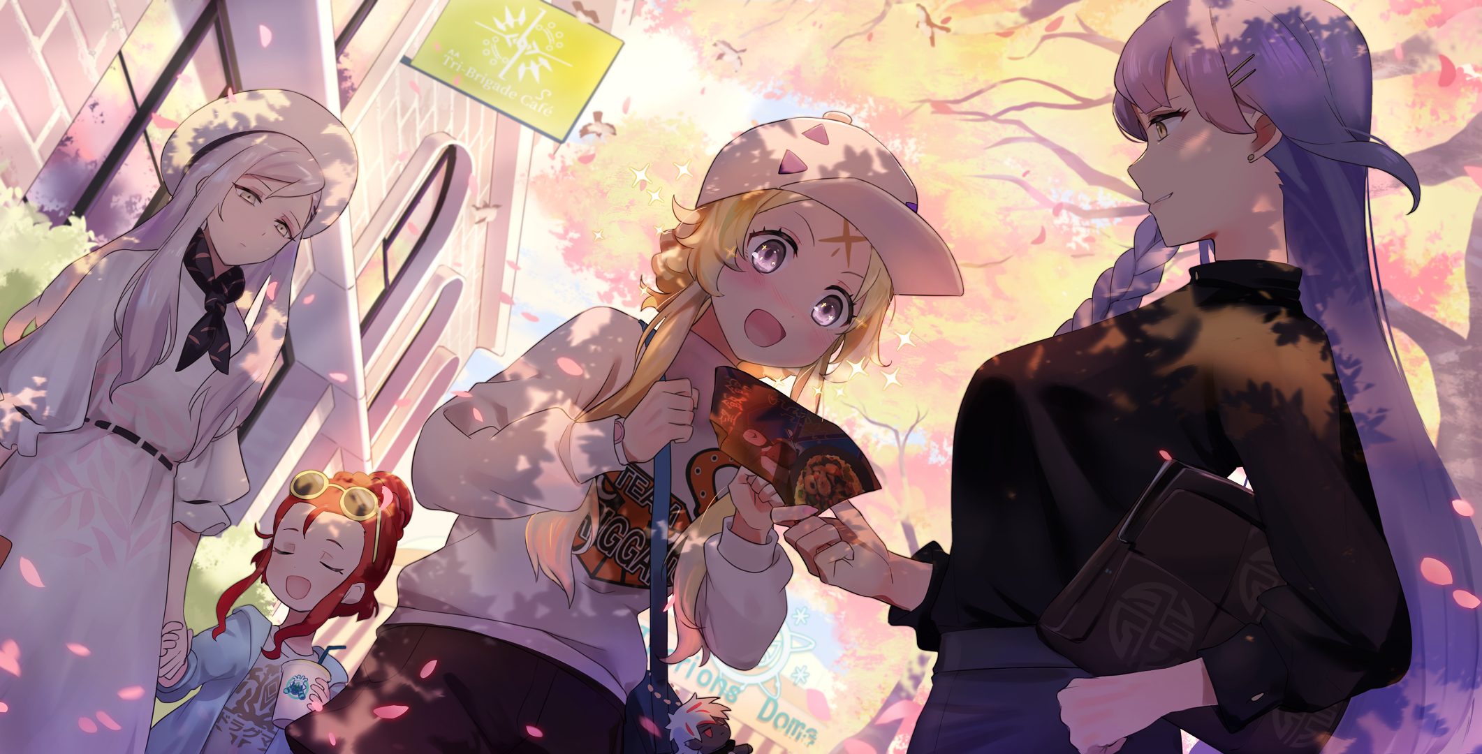 Girls with Yu-Gi-Oh! cards in a park HD Wallpaper