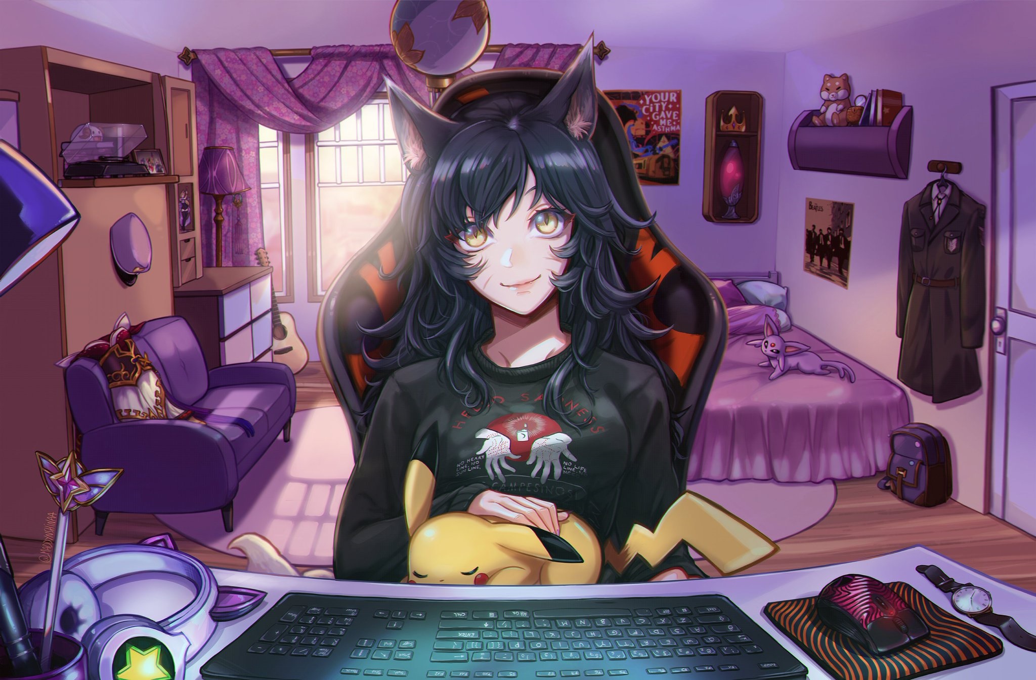 Ahri from League of Legends in a gaming room HD Wallpaper