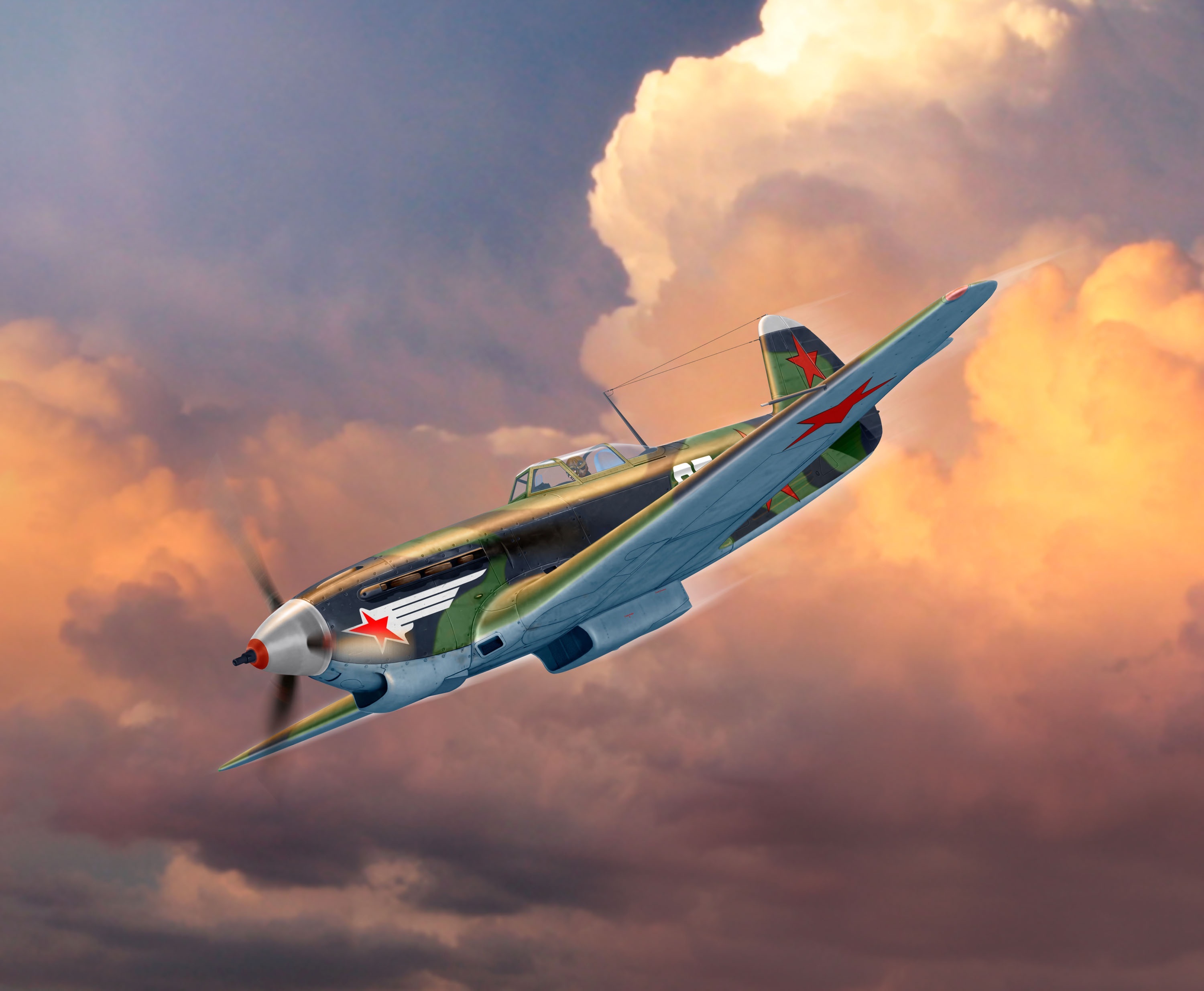 Yakovlev Yak-9 fighter plane in flight HD Wallpaper