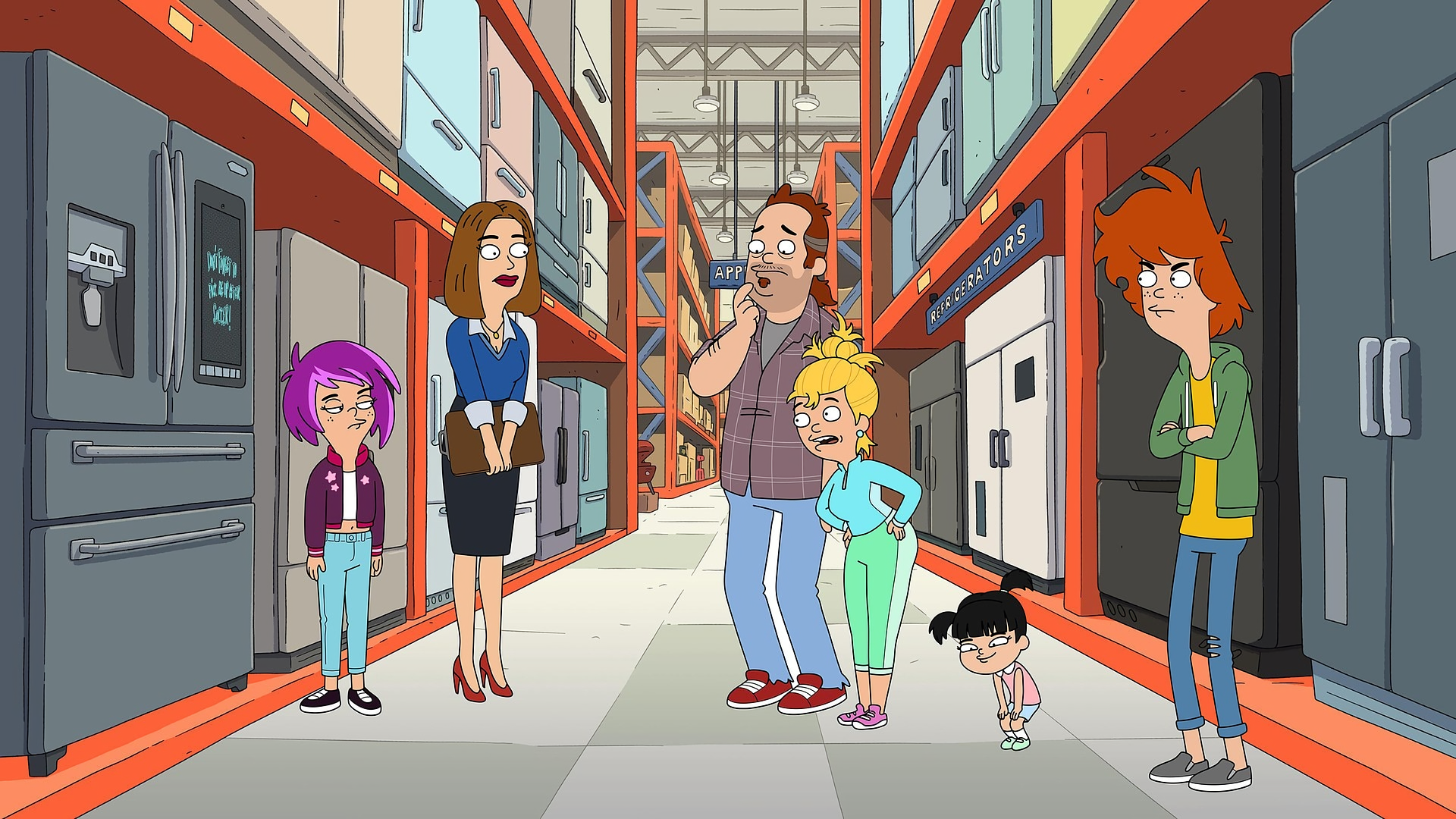 Duncanville characters in a warehouse aisle HD Wallpaper