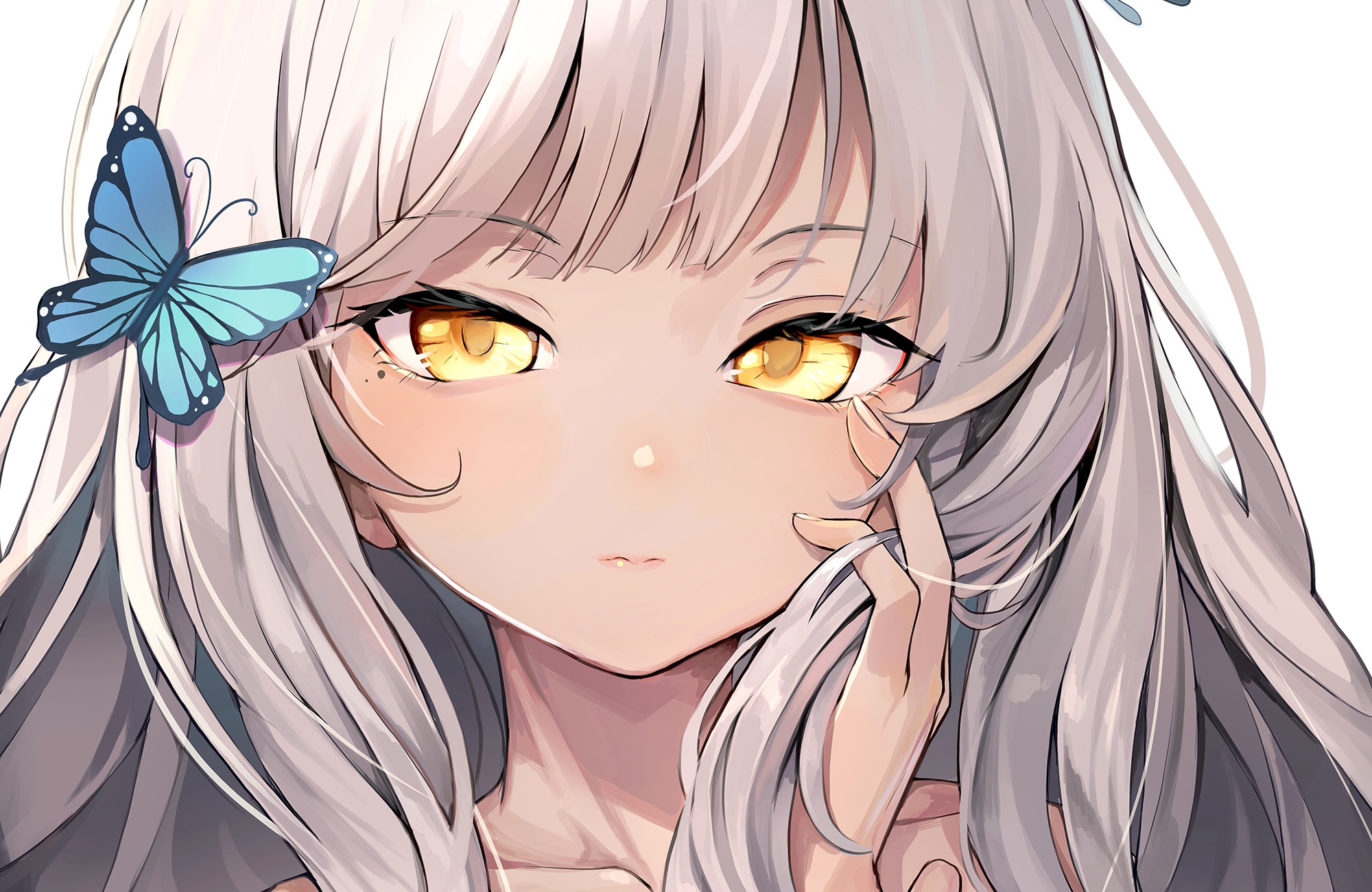 Anime girl with white hair and yellow eyes HD Wallpaper