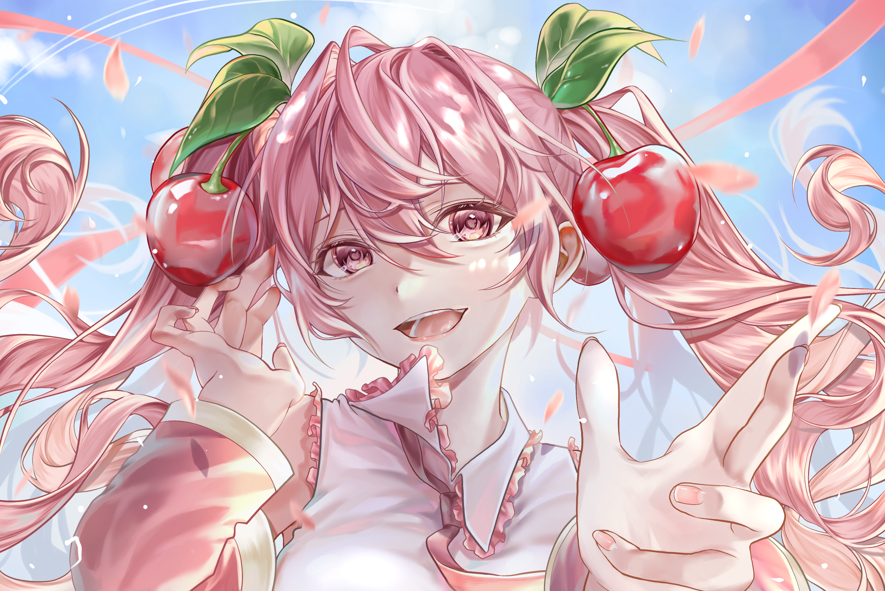 Sakura Miku with Pink Hair and Cherry Accessories HD Wallpaper