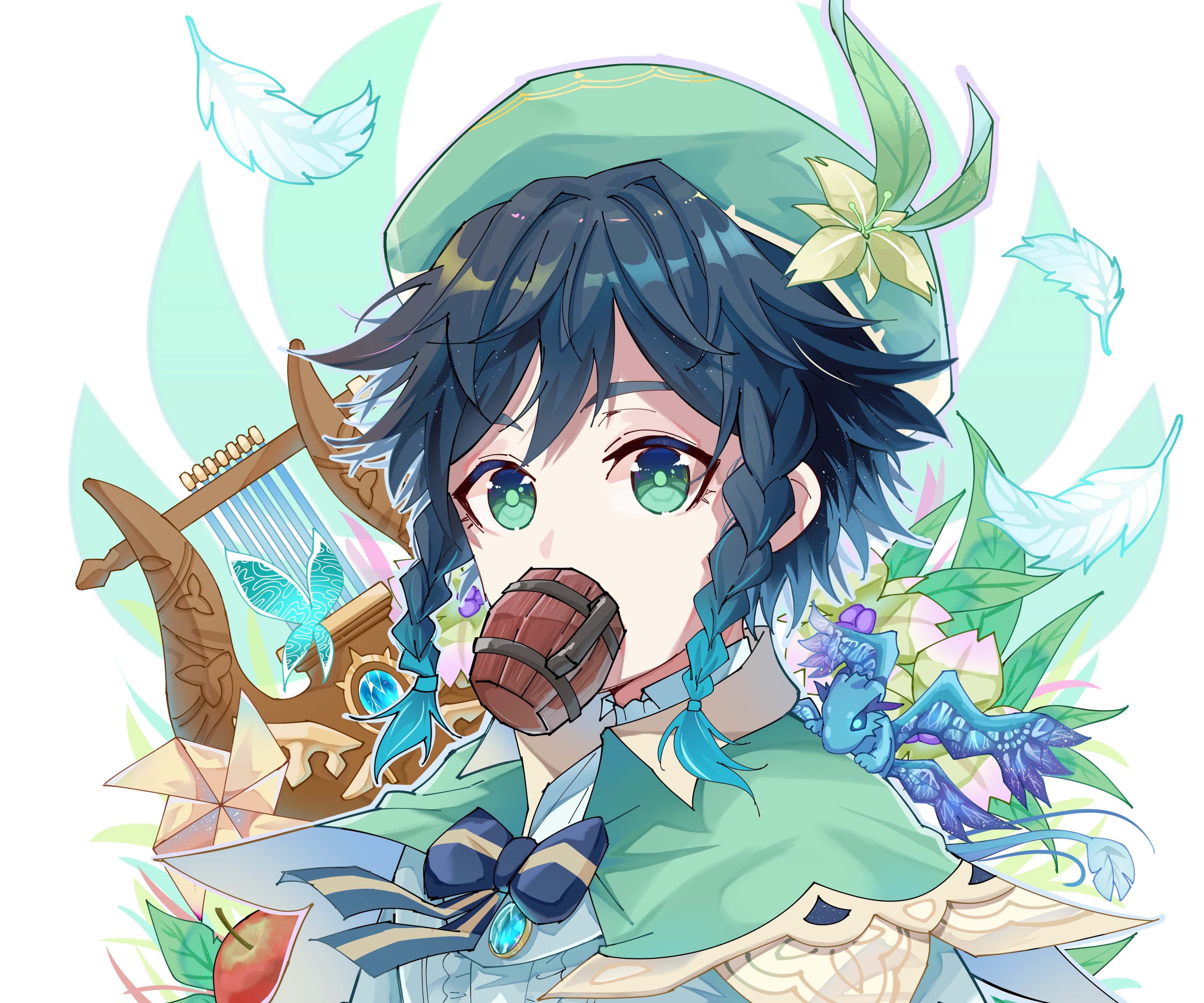 Venti from Genshin Impact with a Lyre HD Wallpaper