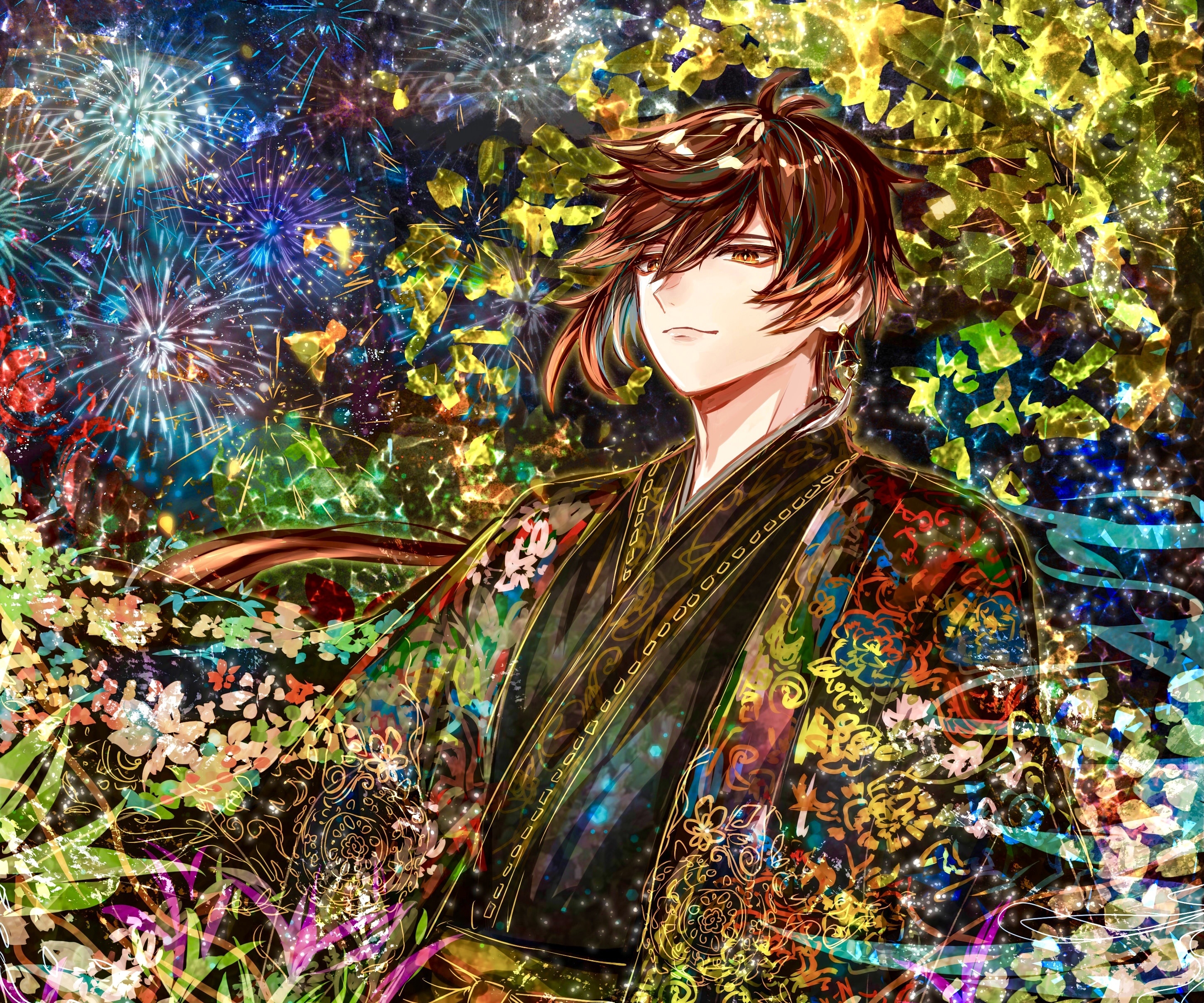 Zhongli from Genshin Impact with Fireworks HD Wallpaper