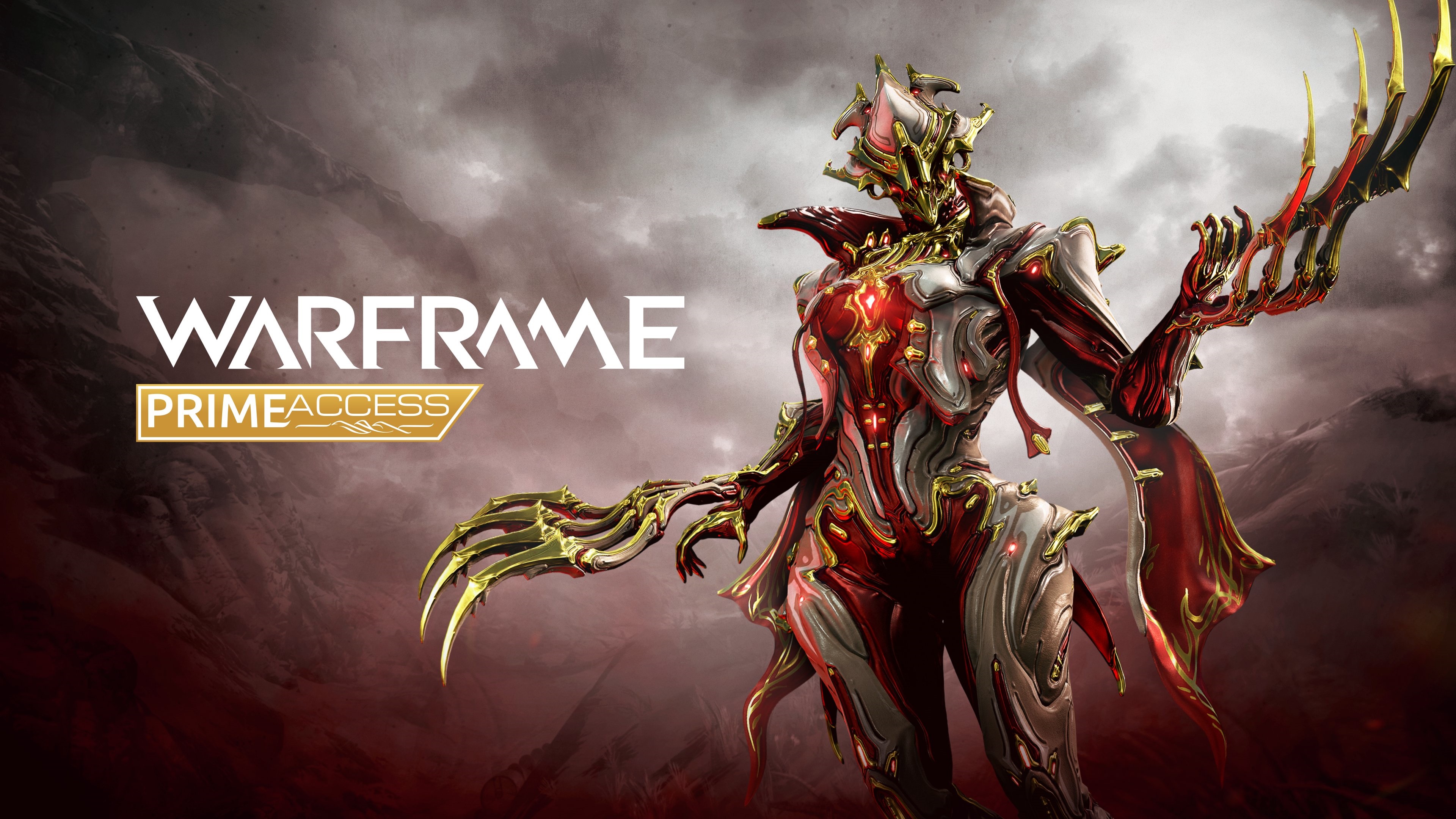 Warframe Prime Access with a Warframe character HD Wallpaper